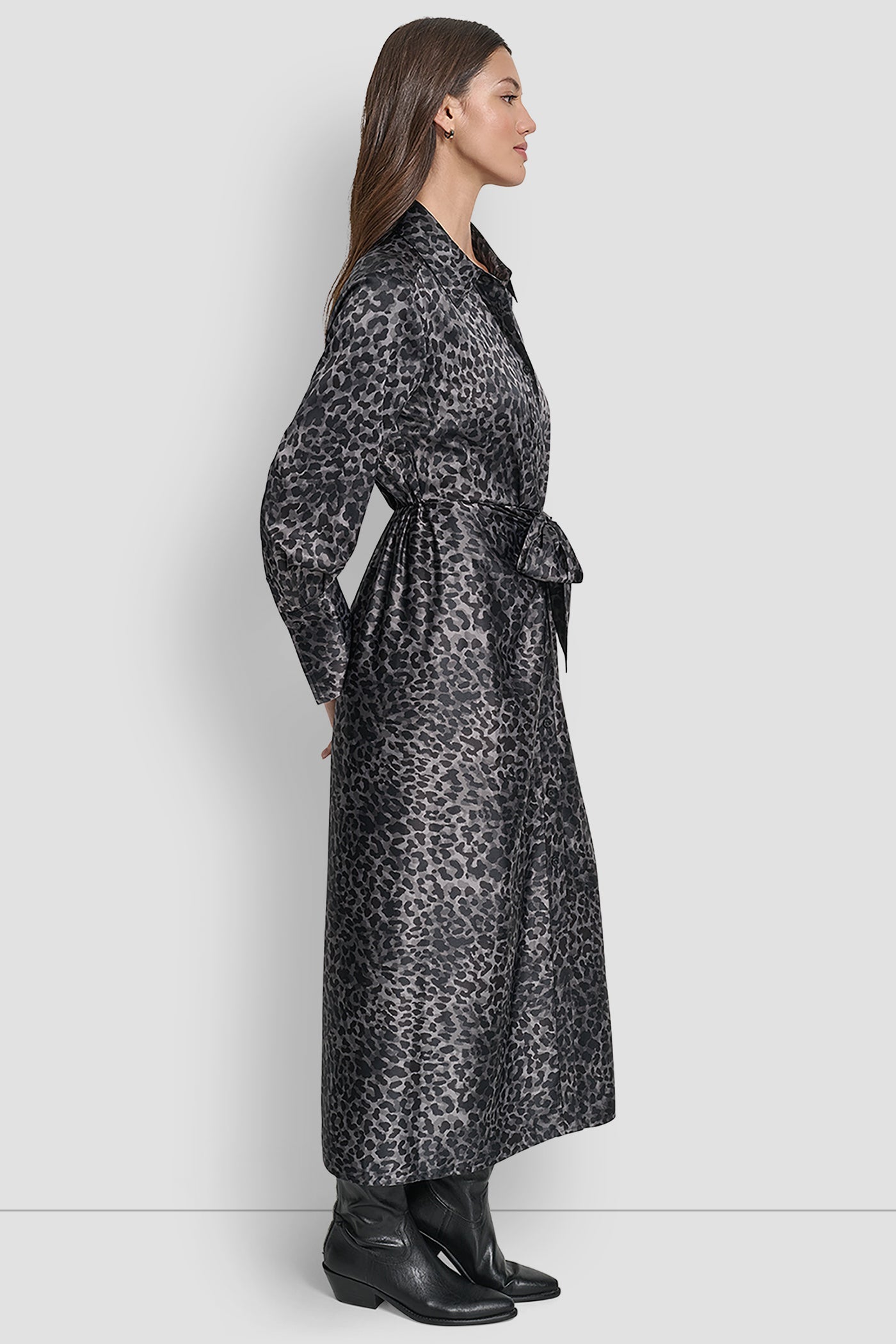 LONG SLEEVE BUTTON FRONT SHIRT DRESS WITH TIE WAIST VIEW 3 | New Arrivals
