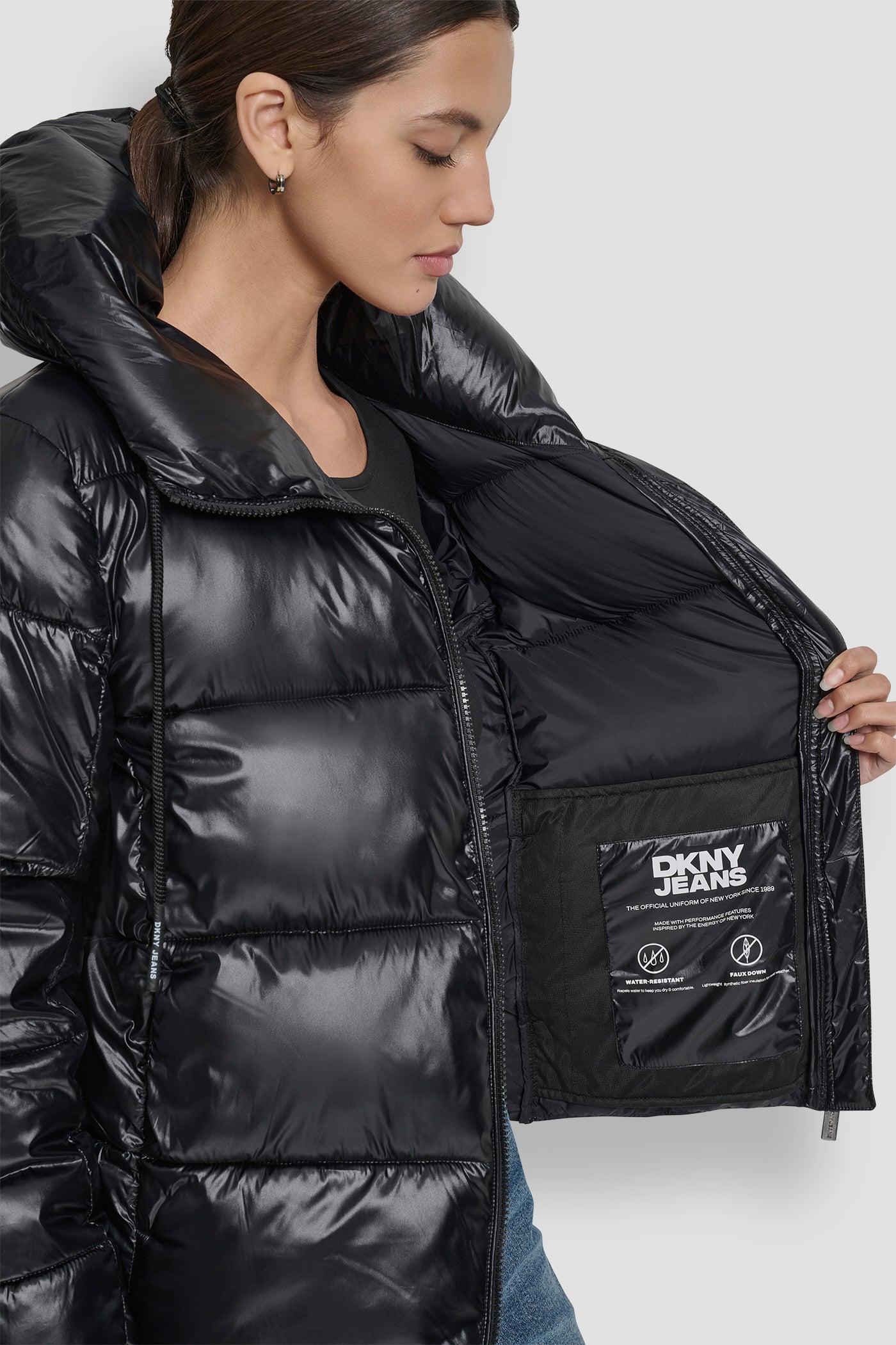 LIGHT WEIGHT QUILTED PUFFER WITH DRAMA COLLAR VIEW 4 | Cold Weather Coats
