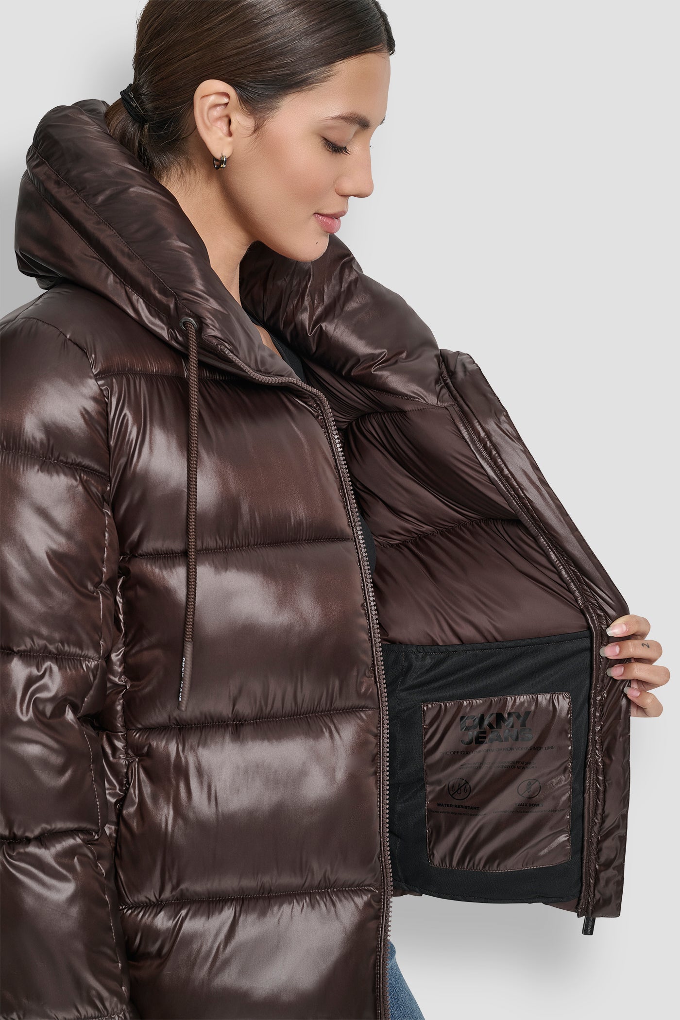 LIGHT WEIGHT QUILTED PUFFER WITH DRAMA COLLAR VIEW 4 | Cold Weather Coats
