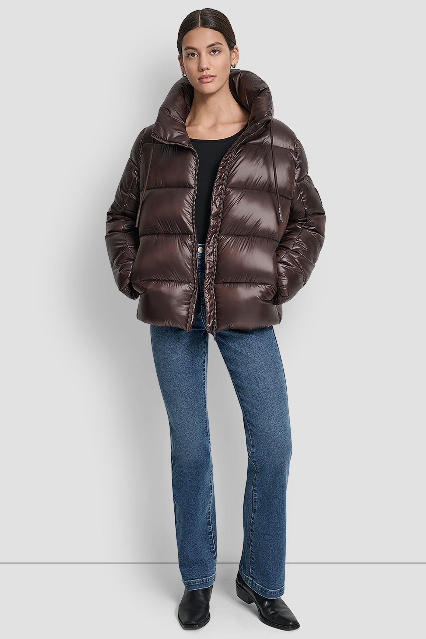 LIGHT WEIGHT QUILTED PUFFER WITH DRAMA COLLAR VIEW 7 | Cold Weather Coats