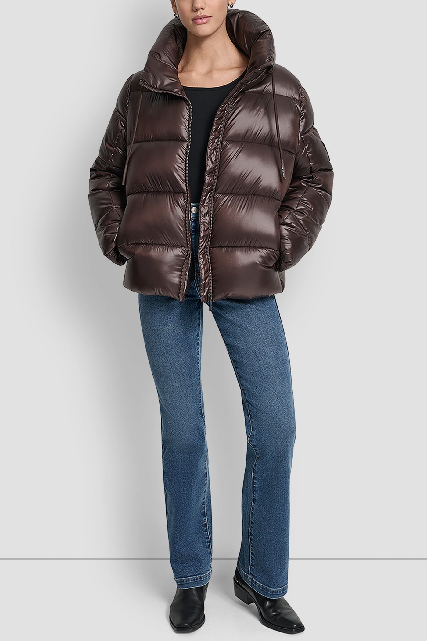 QUILTED PUFFER WITH DRAMA COLLAR VIEW 5 | DKNY25