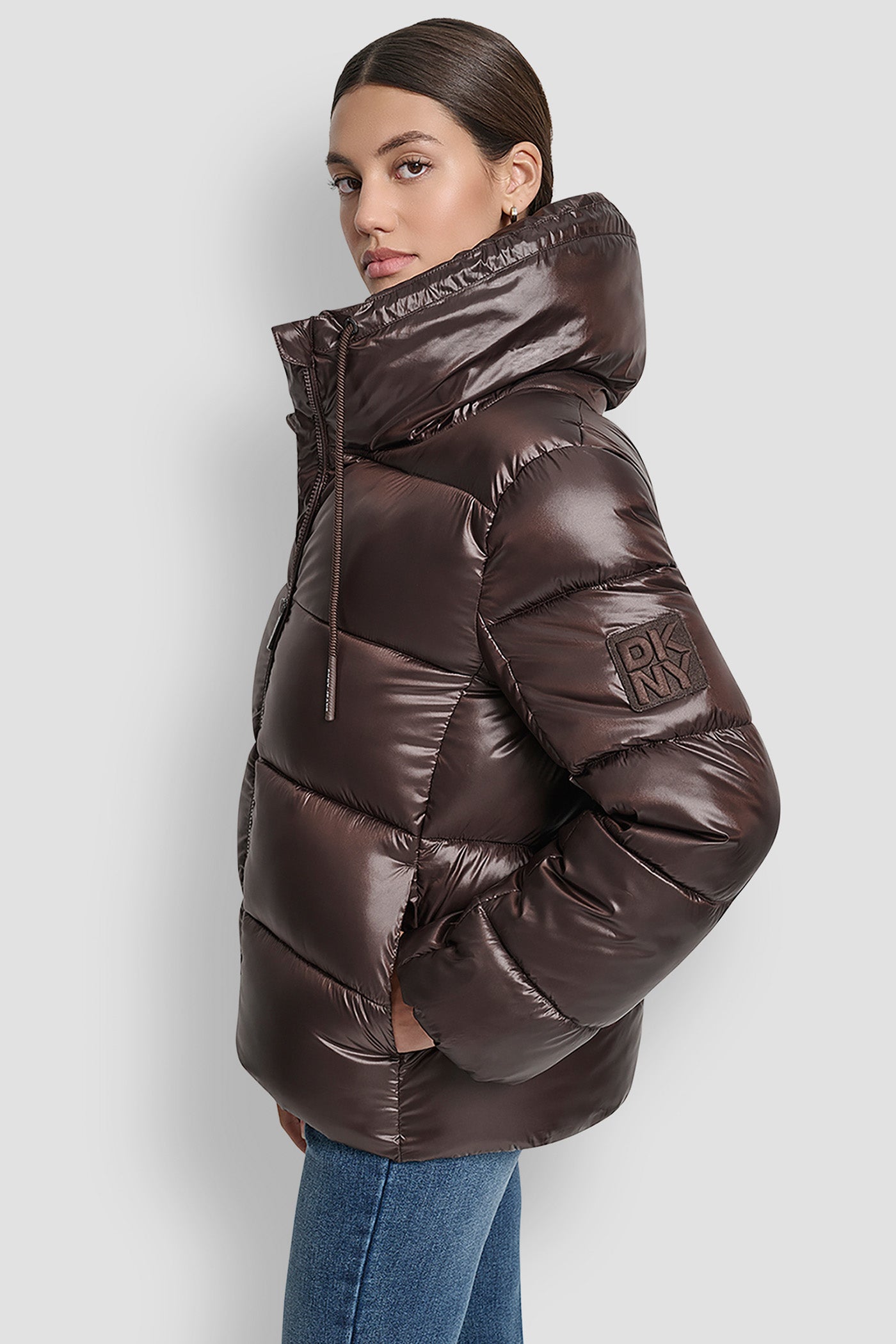 LIGHT WEIGHT QUILTED PUFFER WITH DRAMA COLLAR VIEW 3 | Cold Weather Coats