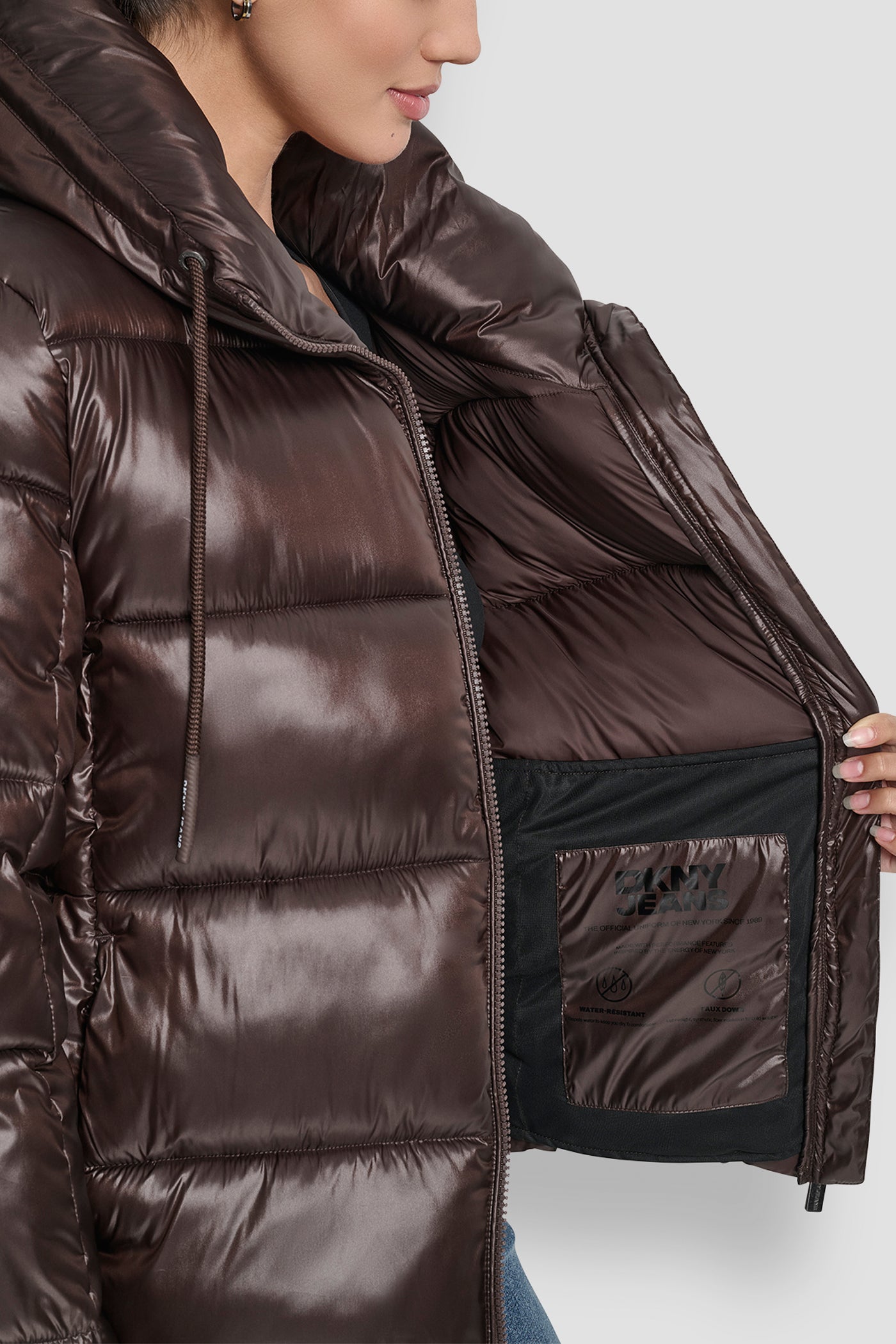 QUILTED PUFFER WITH DRAMA COLLAR VIEW 6 | DKNY25