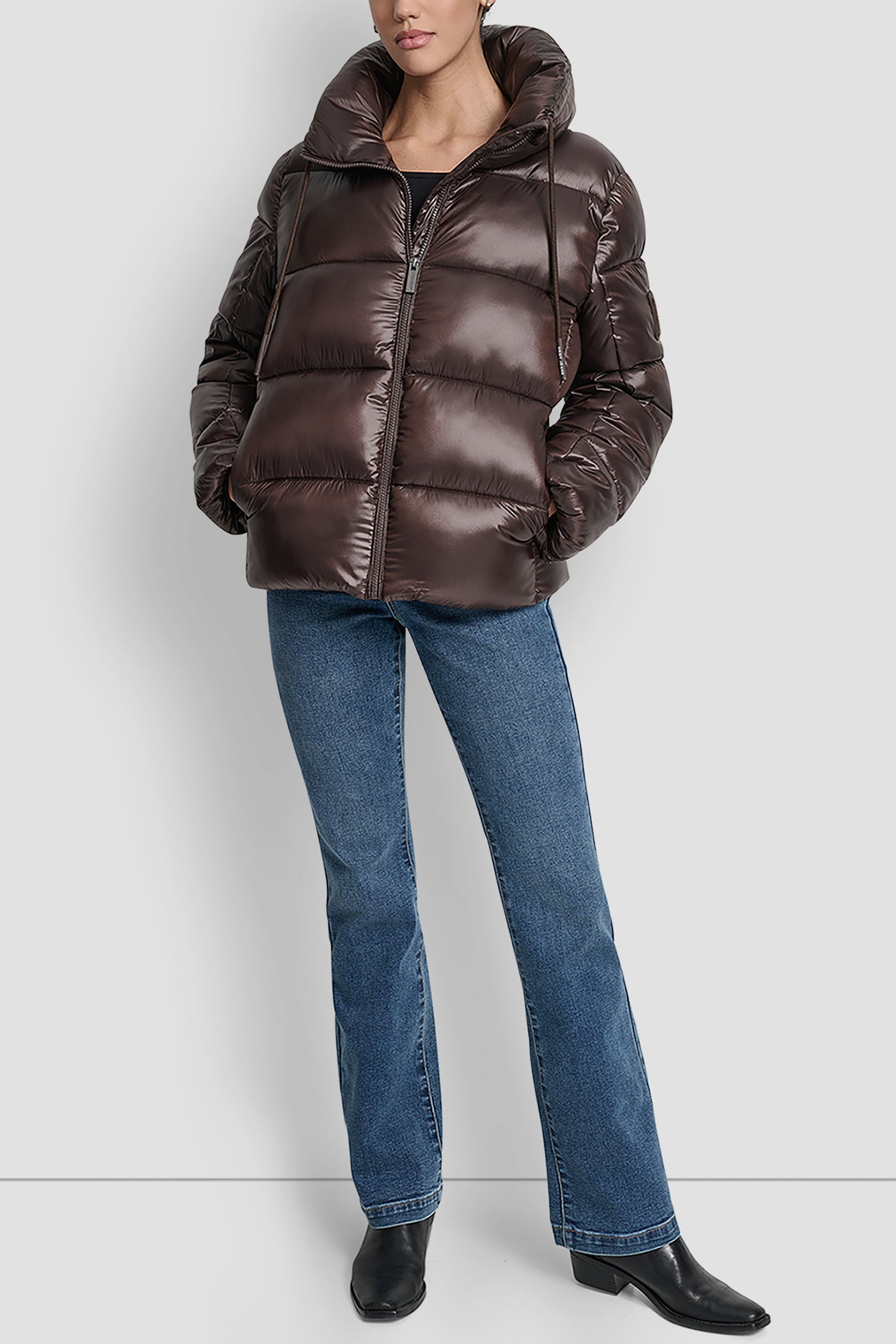QUILTED PUFFER WITH DRAMA COLLAR VIEW 8 | DKNY25
