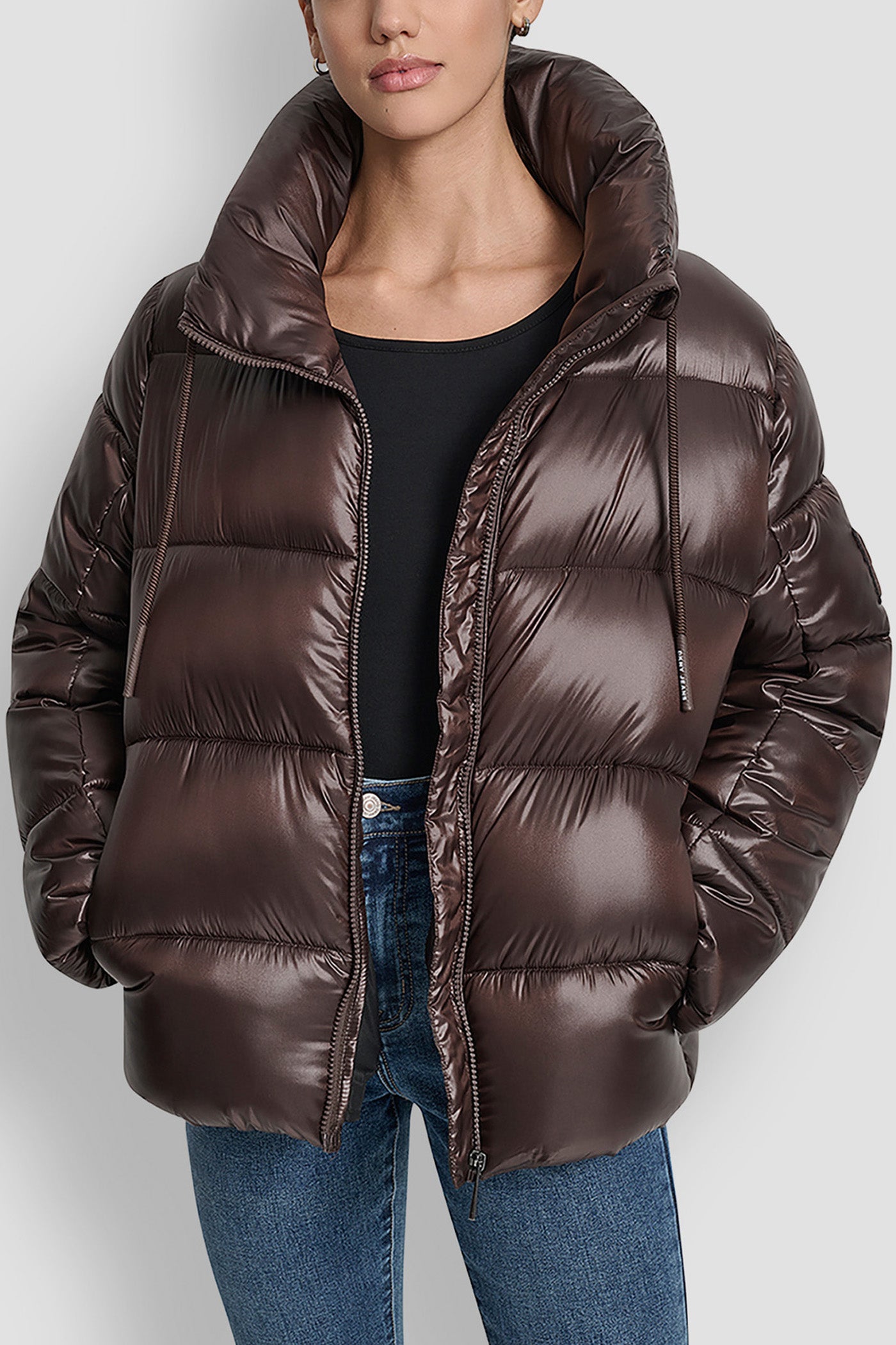QUILTED PUFFER WITH DRAMA COLLAR View 1 | DKNY25