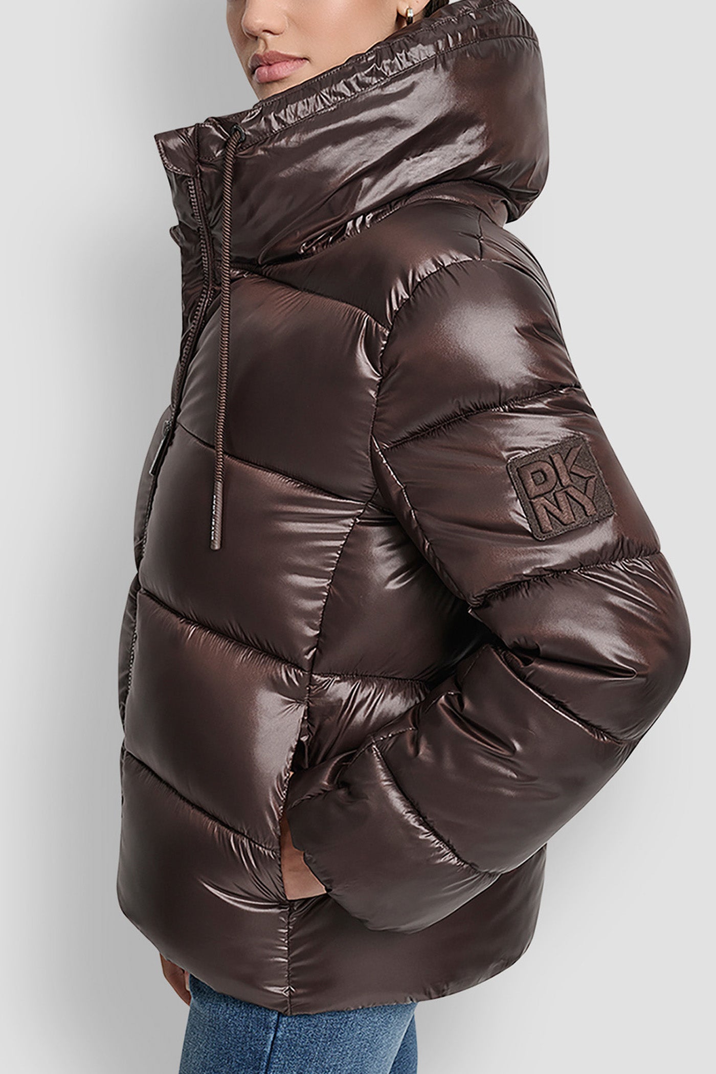 QUILTED PUFFER WITH DRAMA COLLAR VIEW 4 | DKNY25