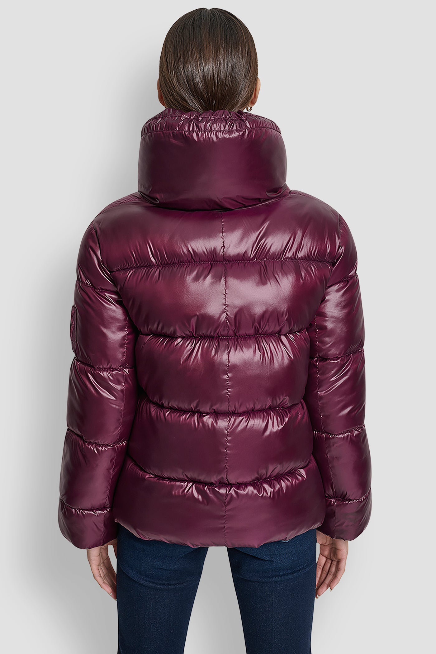 METALLIC SYRAH LIGHT WEIGHT QUILTED PUFFER WITH DRAMA COLLAR, VIEW 2 | Cold Weather Coats