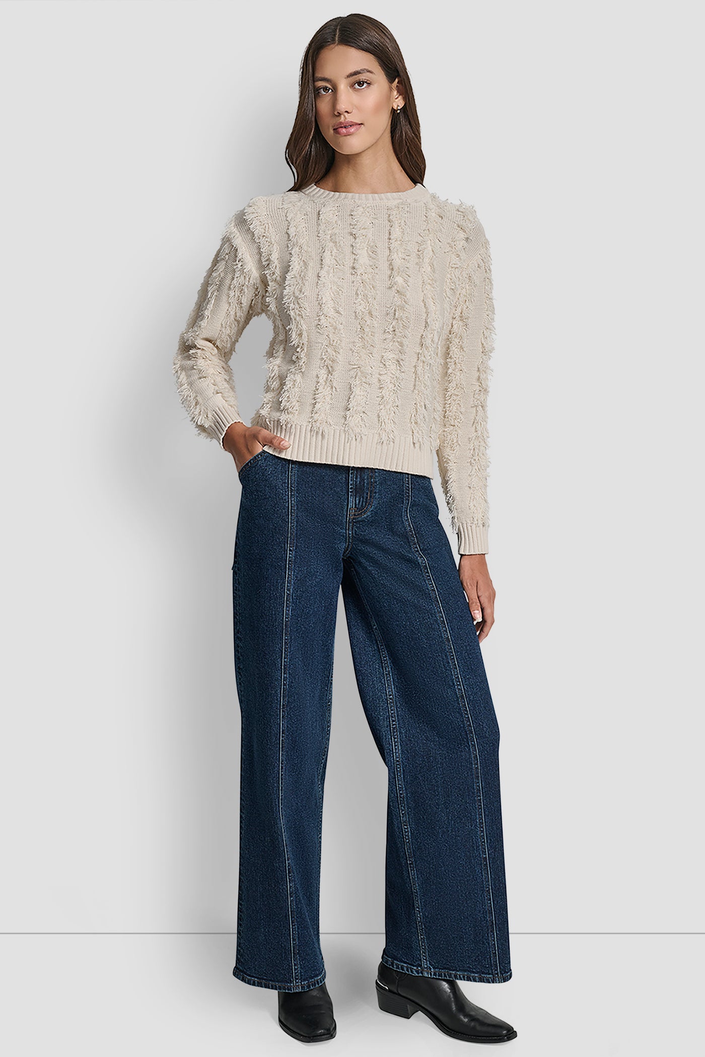 LONG SLEEVE CREW NECK WITH FRINGE STITCHING VIEW 5 | DKNY JEANS