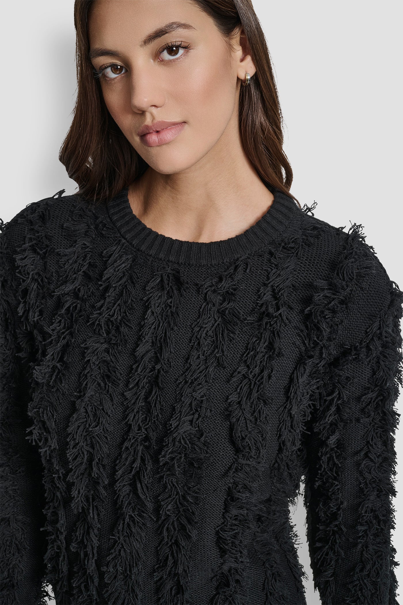 LONG SLEEVE CREW NECK WITH FRINGE STITCHING VIEW 4 | DKNY JEANS