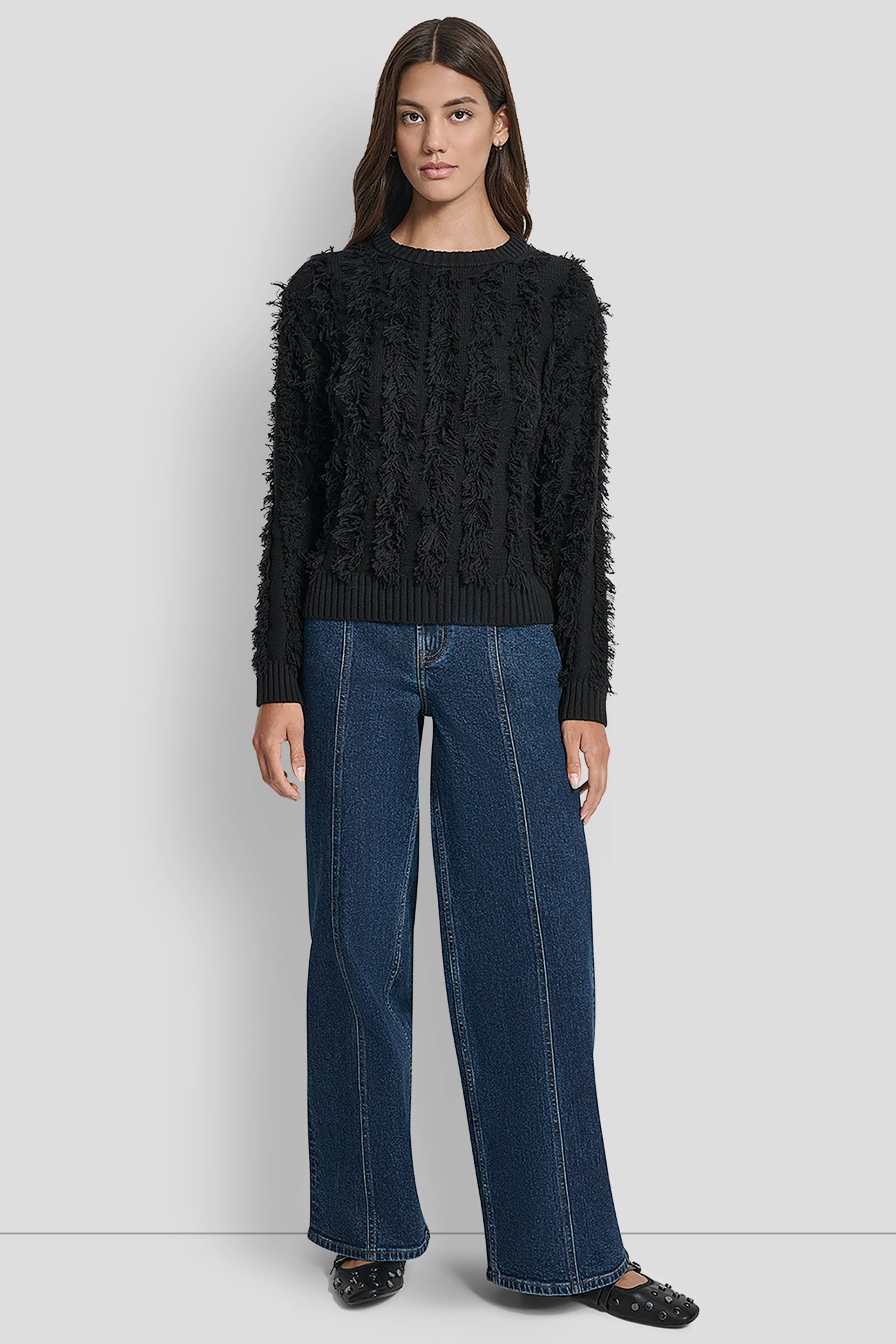 LONG SLEEVE CREW NECK WITH FRINGE STITCHING VIEW 5 | DKNY JEANS