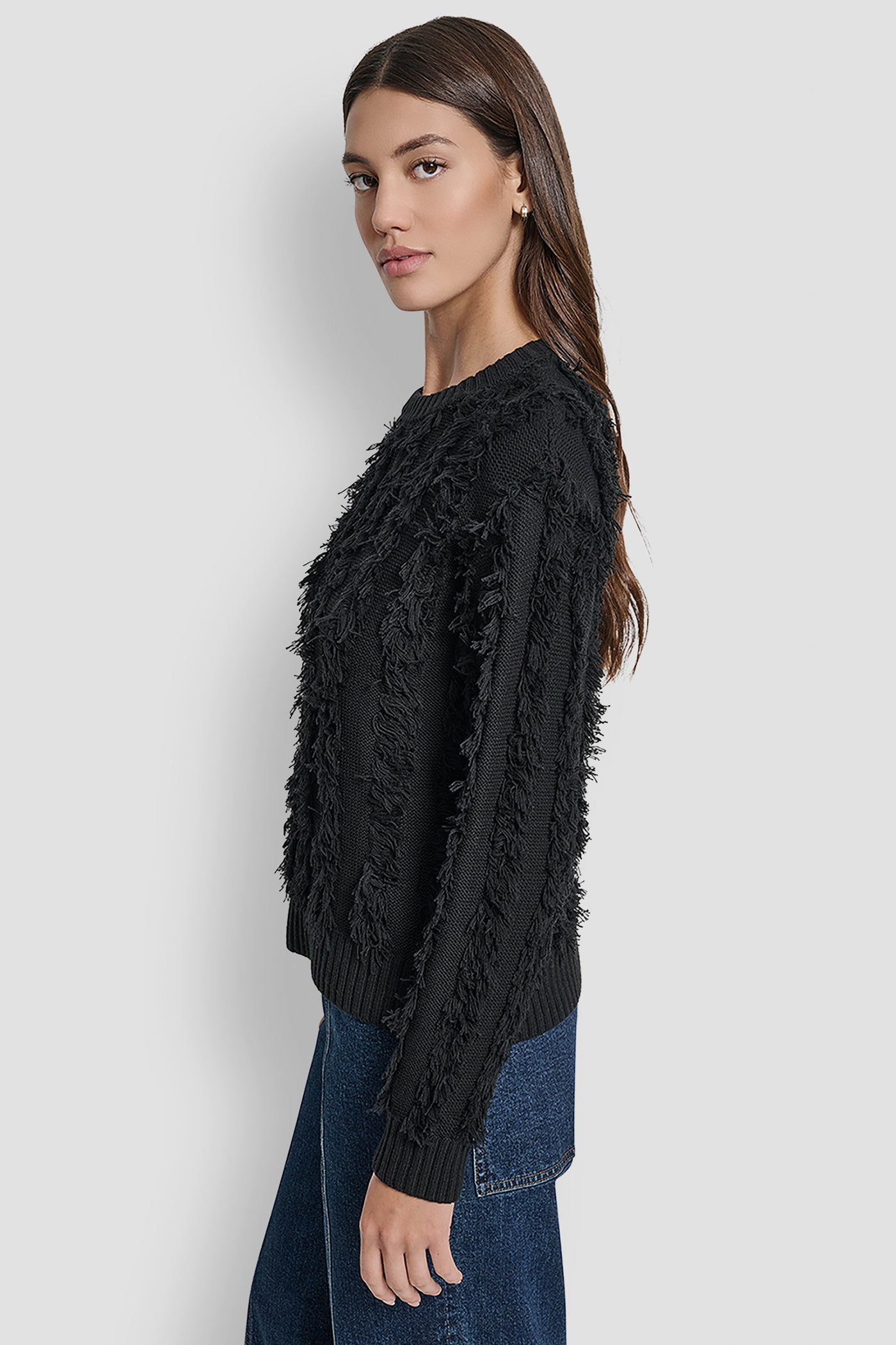 LONG SLEEVE CREW NECK WITH FRINGE STITCHING VIEW 3 | DKNY JEANS