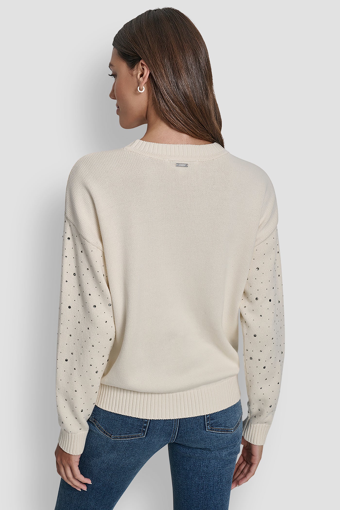 EGGNOG LONG SLEEVE RHINESTONE CREW NECK SWEATER, BACK VIEW | New Arrivals