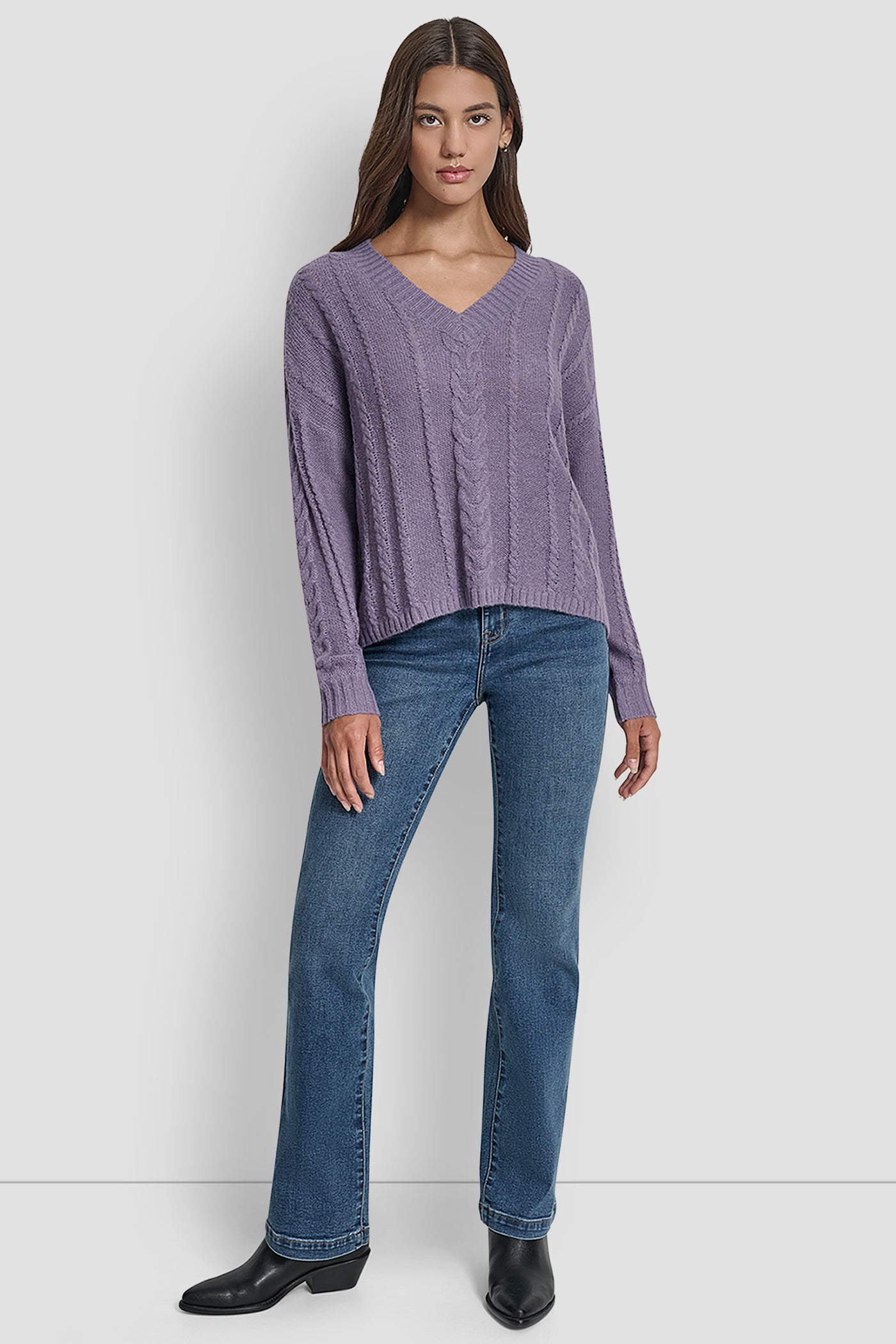 MOHAIR LIKE CABLE V-NECK SWEATER VIEW 6 | WOMEN'S SWEATERS & TOPS