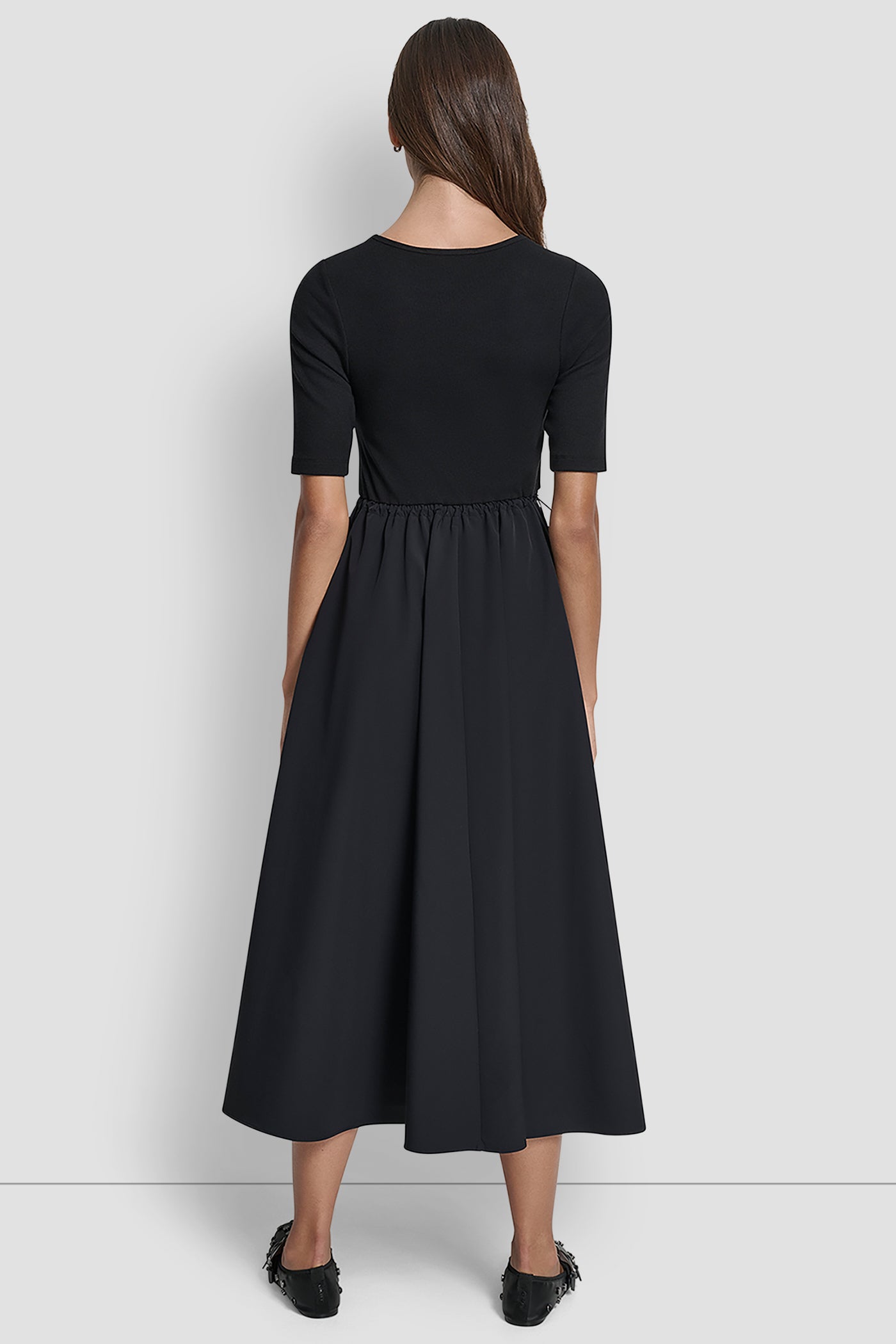 Black RIB TANK DRESS WITH POPLIN SKIRT, BACK VIEW | Dresses & Jumpsuits