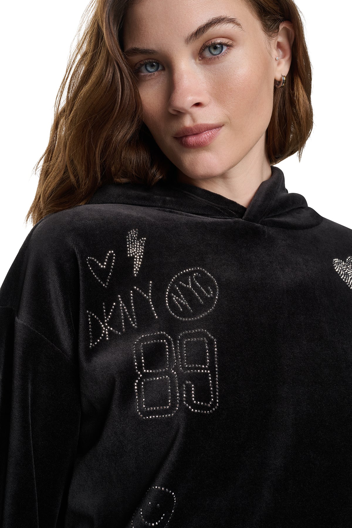 VELOUR RHINESTONE GRAFITTI LOGO HOODIE VIEW 2