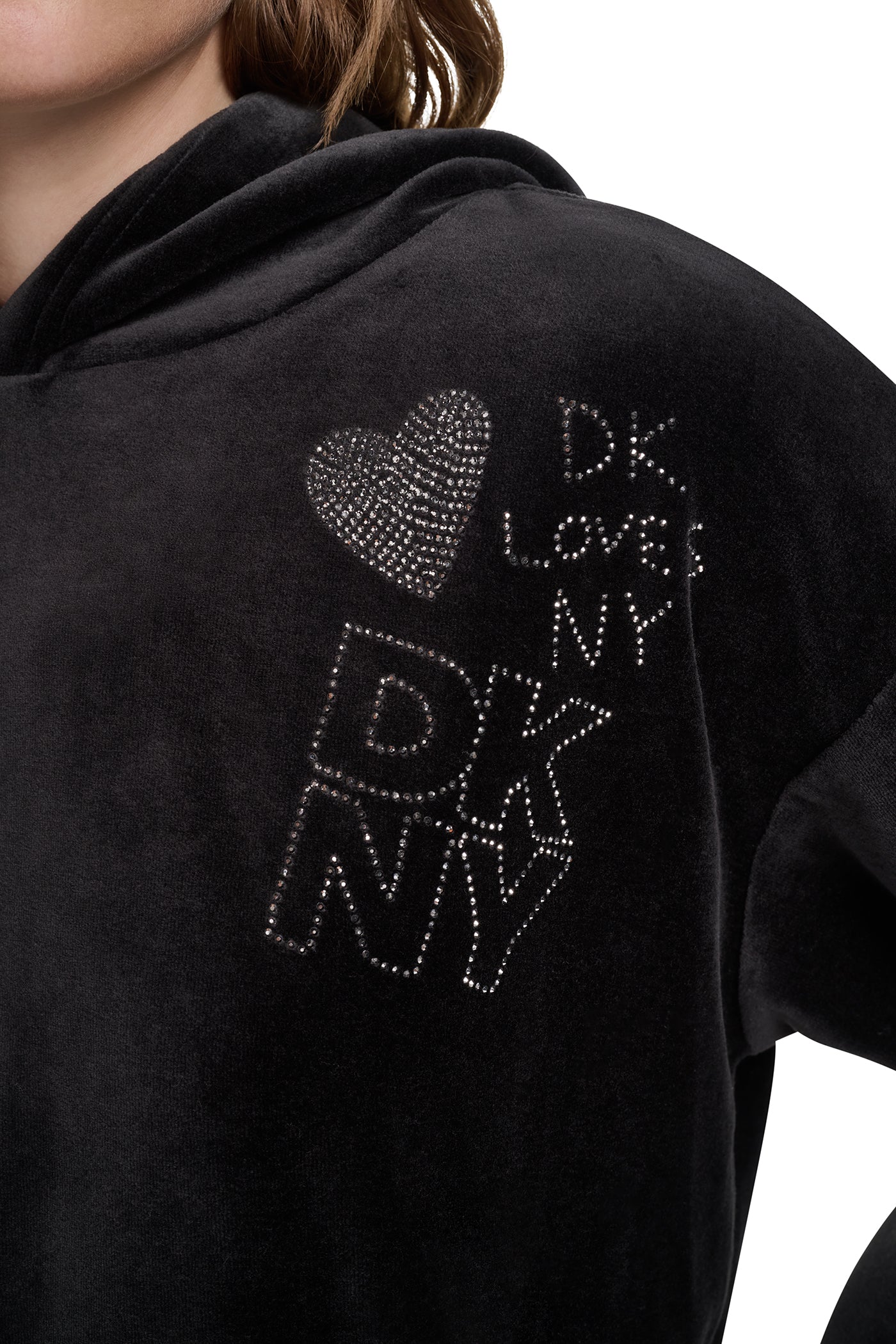VELOUR RHINESTONE GRAFITTI LOGO HOODIE VIEW 2
