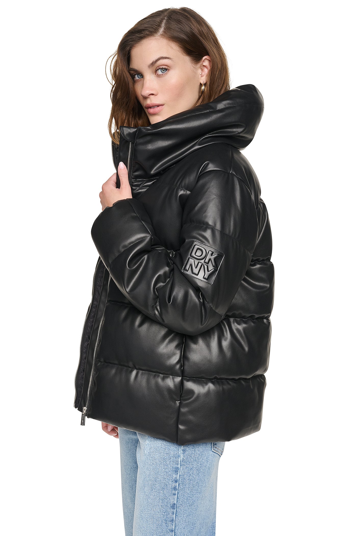 FAUX LEATHER PUFFER JACKET VIEW 4