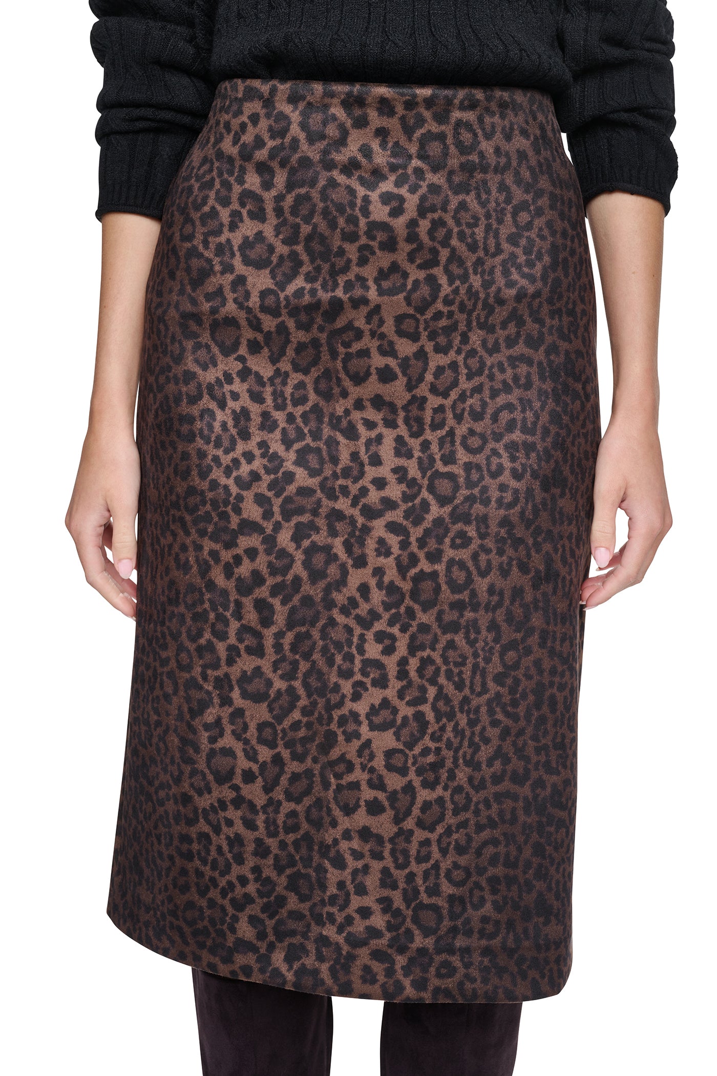 Panthera Chestnut LEOPARD FAUX SUEDE MIDI SKIRT, VIEW 2 | New clothing
