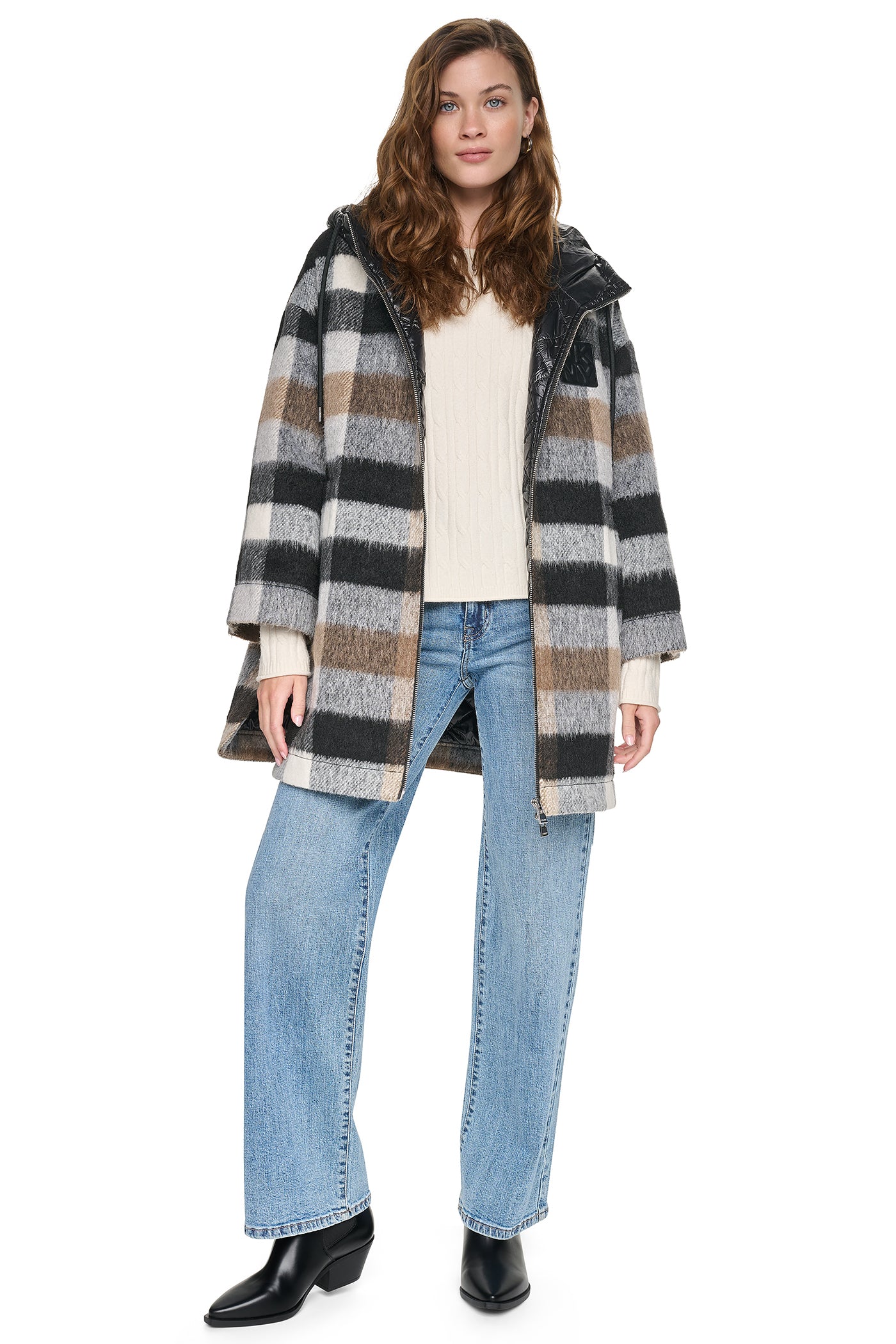 PLAID HOODED CAPE COAT VIEW 6