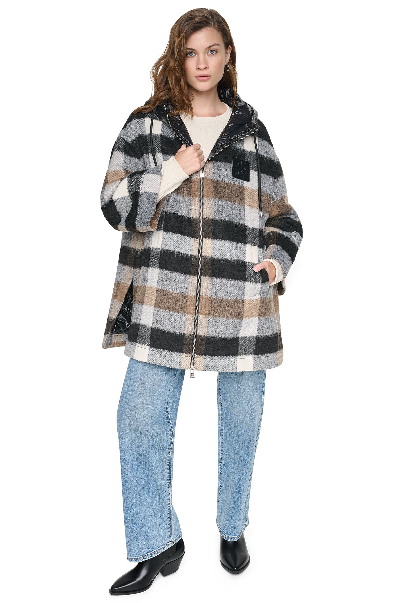 PLAID HOODED CAPE COAT VIEW 9
