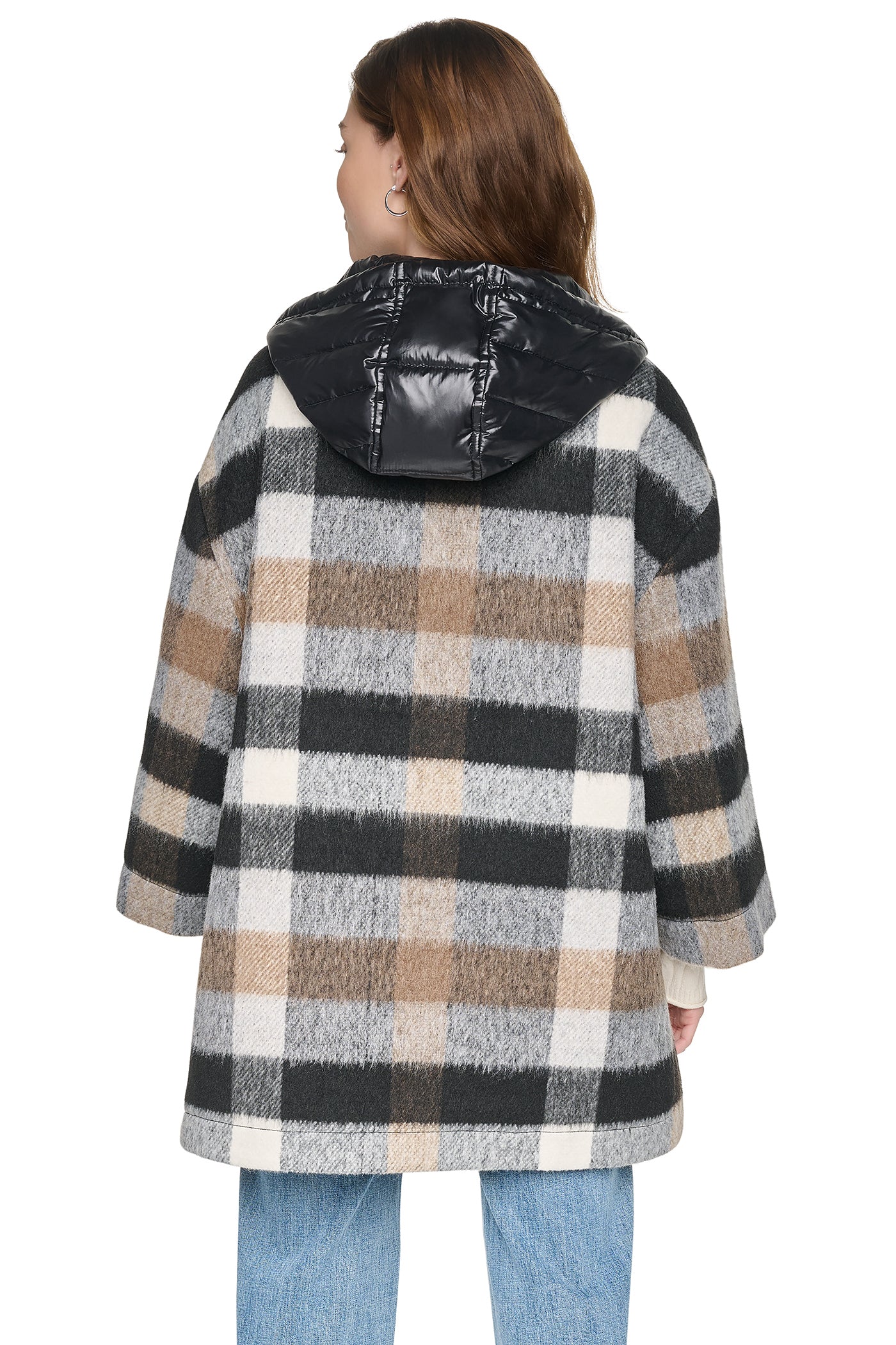 PLAID HOODED CAPE COAT VIEW 3