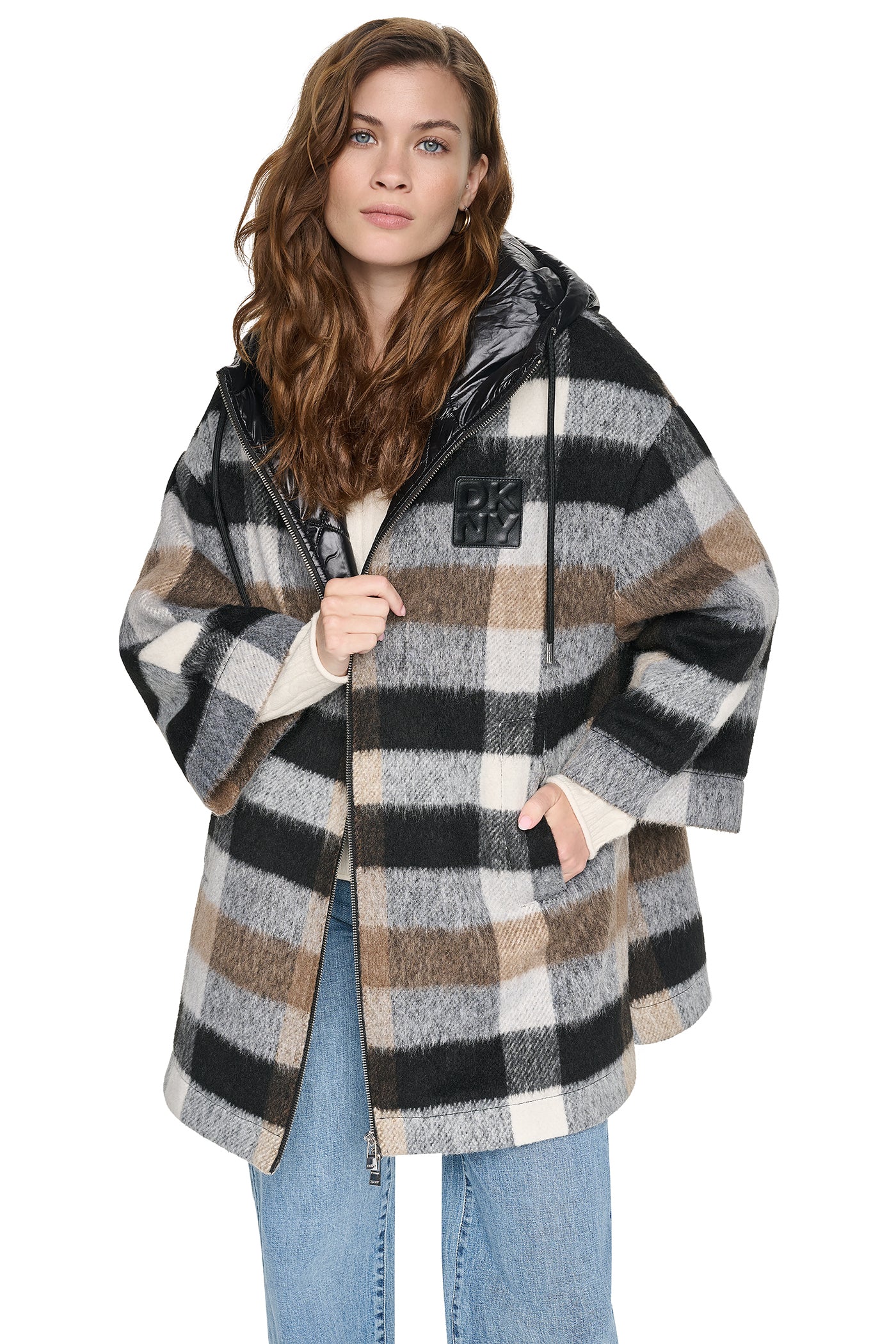 PLAID HOODED CAPE COAT VIEW 5