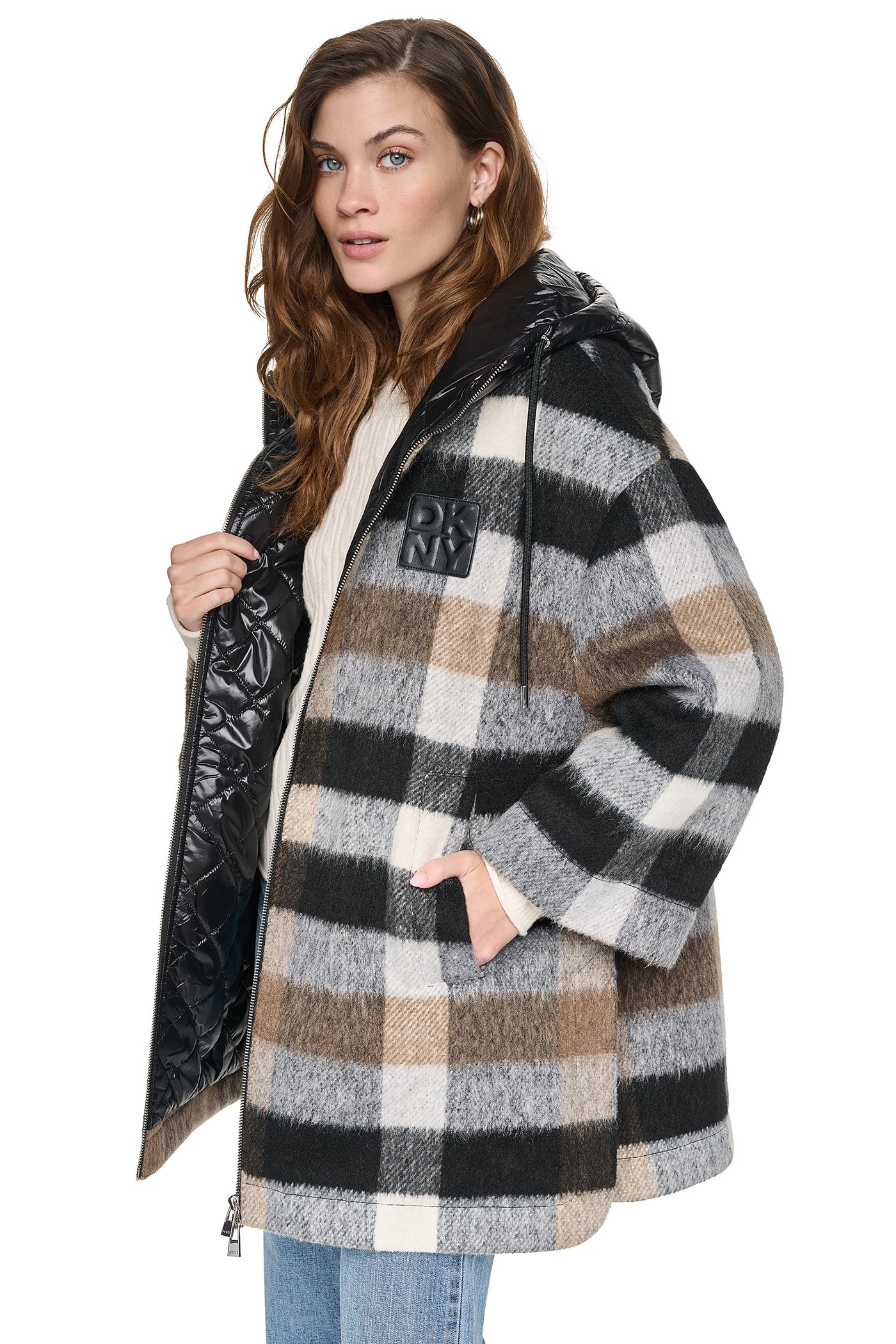 PLAID HOODED CAPE COAT VIEW 4