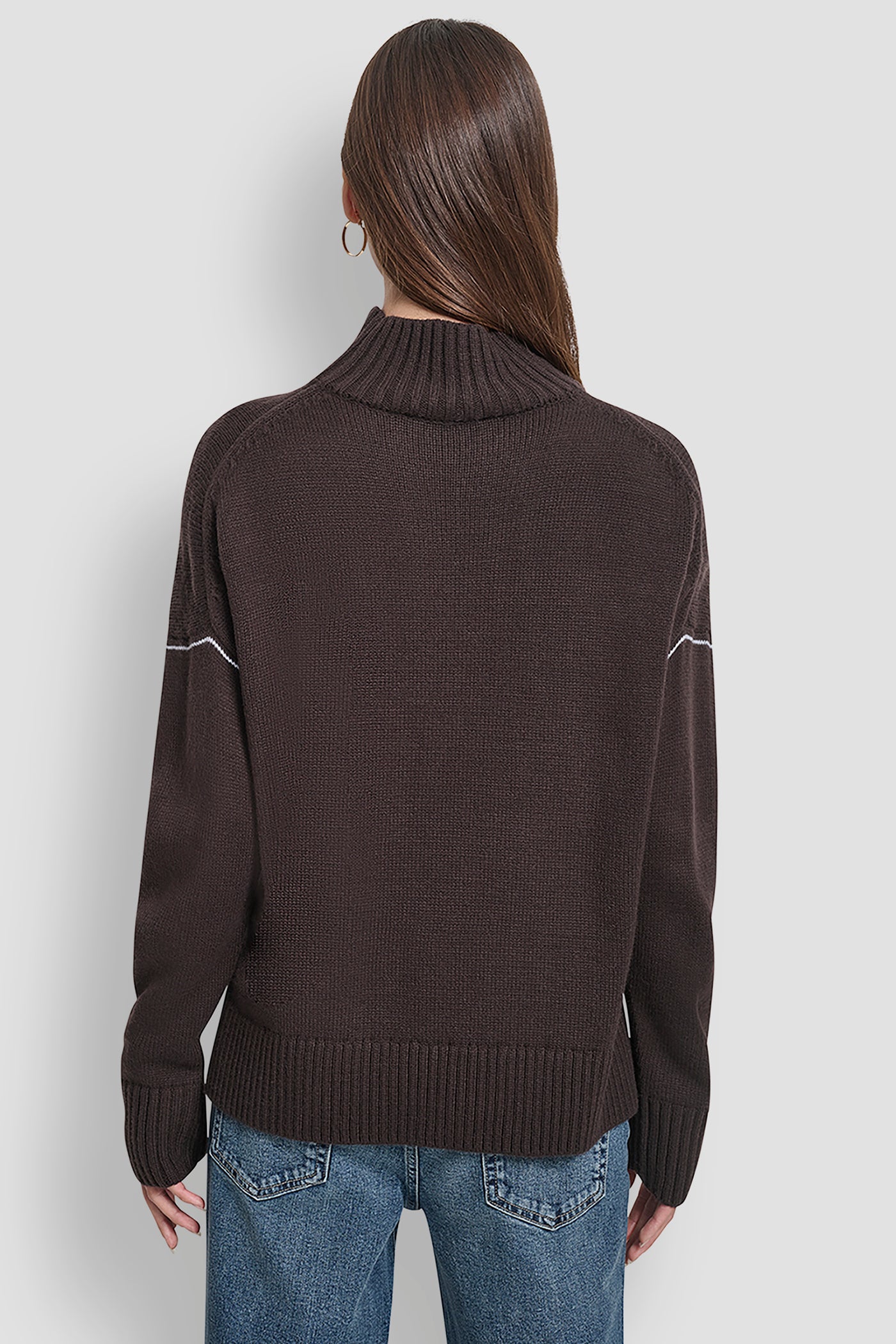 Espresso/Frost Blue LOGO INTARSIA MOCK-NECK SWEATER, BACK VIEW | Clothing