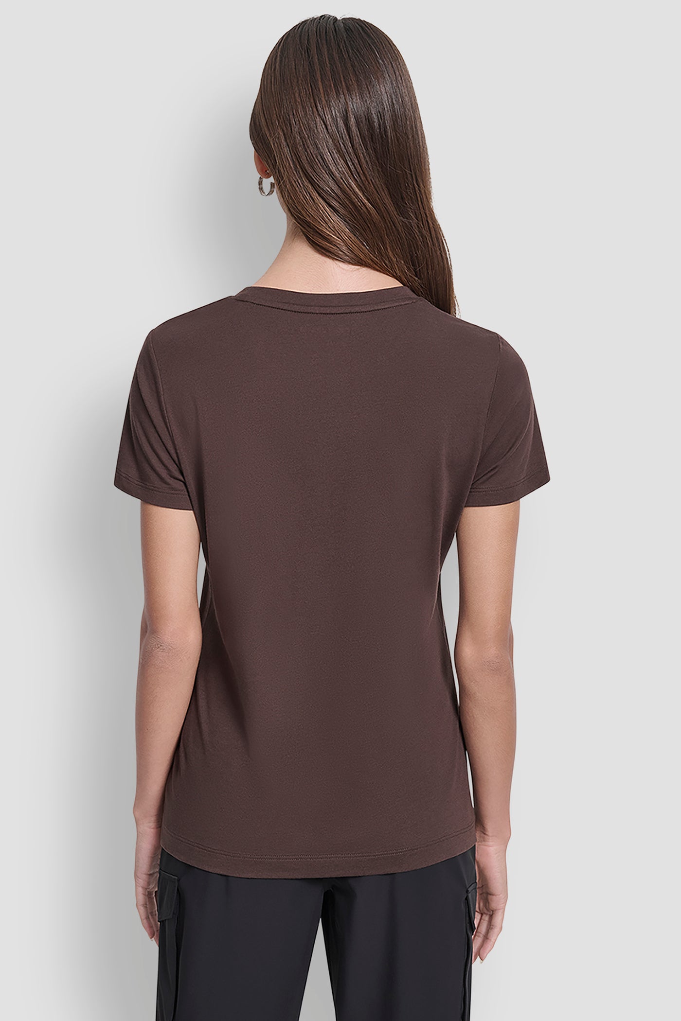 Espresso/Black FLOCKED LOGO CREW NECK TEE, BACK VIEW | DKNY Promo