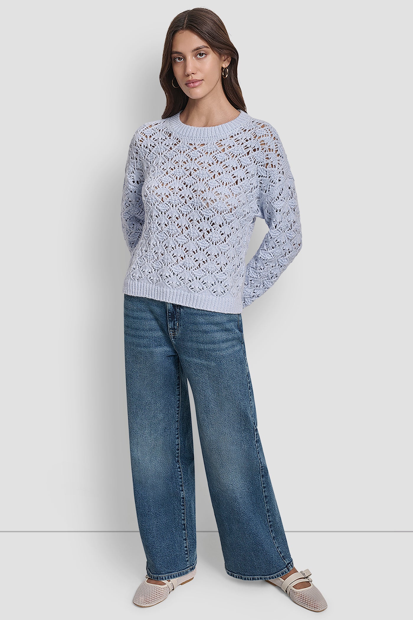 POINTELLE STITCH LONG SLEEVE CREW NECK SWEATER VIEW 6 | New Arrivals