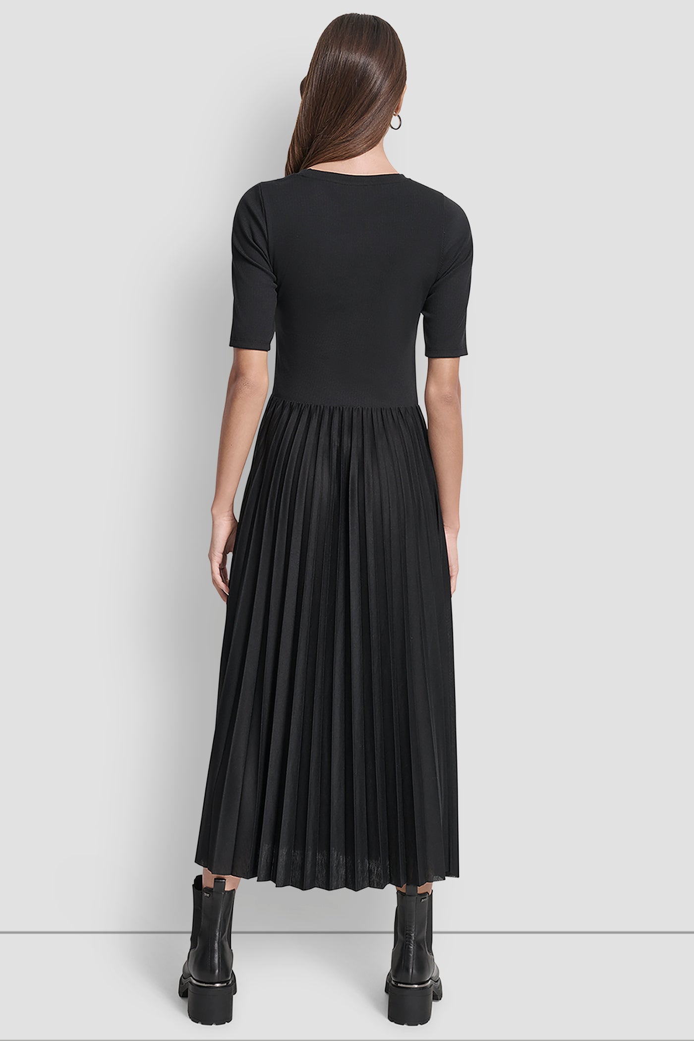 Black BALLET SLEEVE PLEATED DRESS, BACK VIEW | Dresses & Jumpsuits