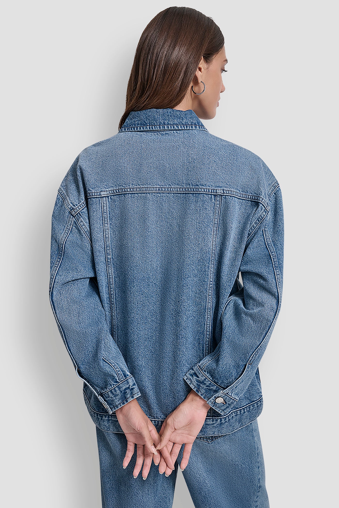 CEDAR STREET MAXI DENIM TRUCKER JACKET, BACK VIEW | Clothing