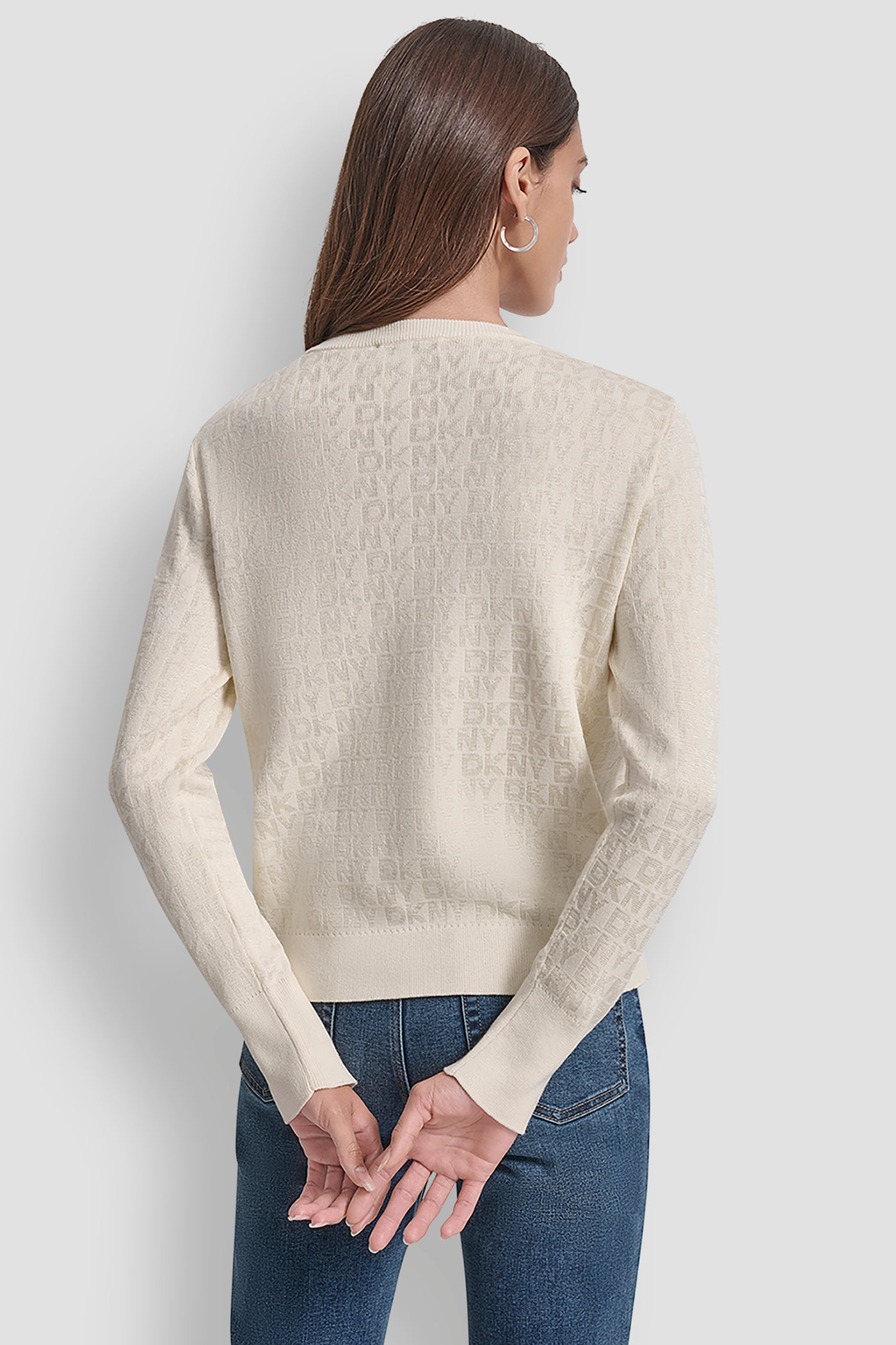 EGGNOG LONG SLEEVE CREW NECK LOGO SWEATER WITH CUFF SLIT, BACK VIEW | New Arrivals