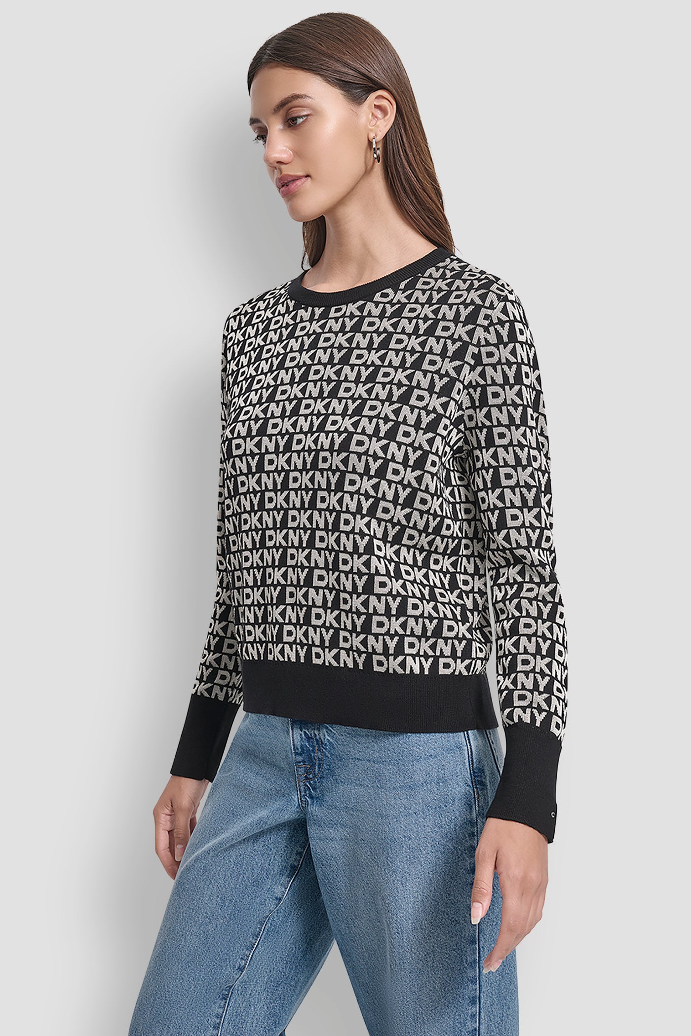 LONG SLEEVE CREW NECK LOGO SWEATER WITH CUFF SLIT VIEW 3 | New Arrivals