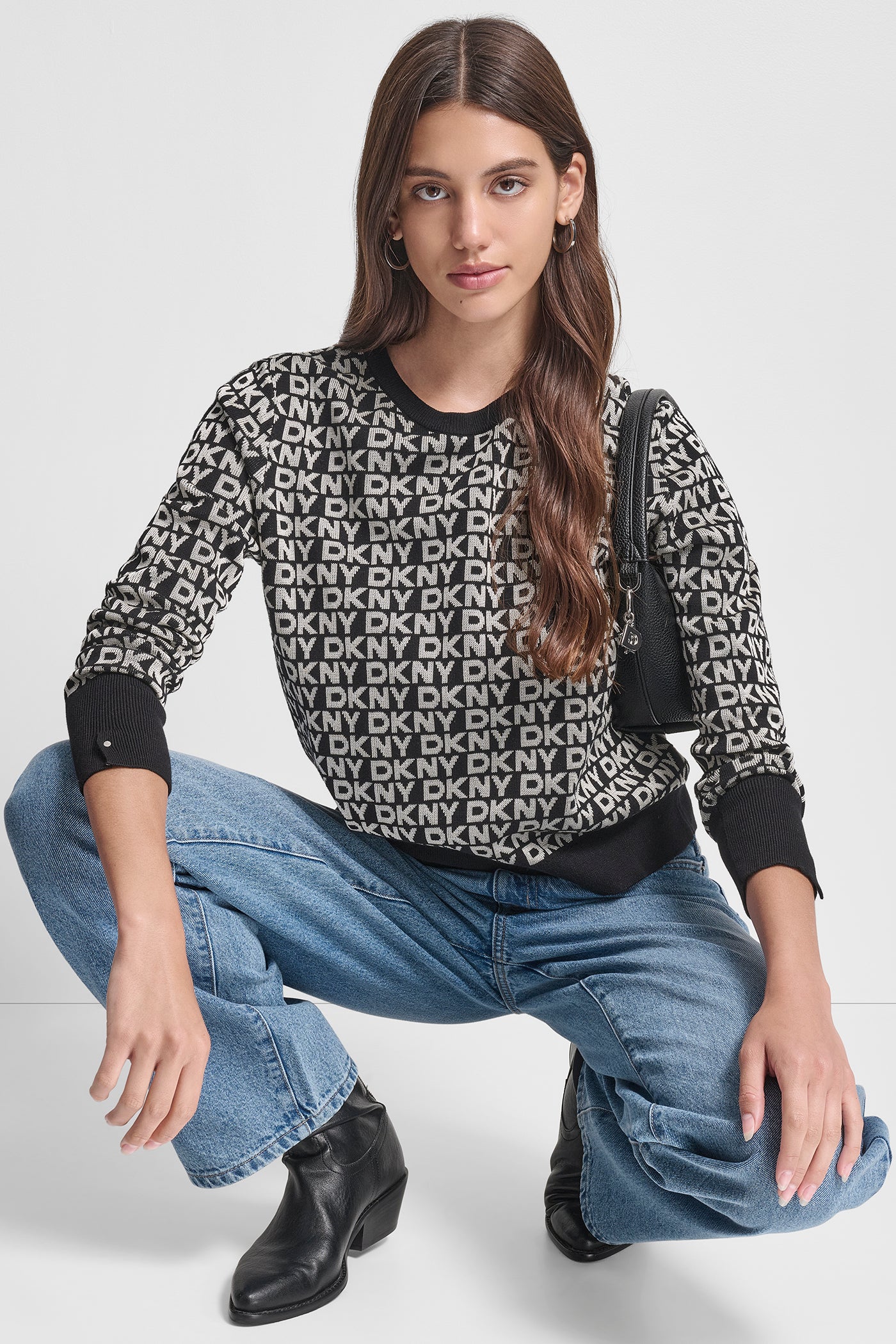 LONG SLEEVE CREW NECK LOGO SWEATER WITH CUFF SLIT VIEW 7 | New Arrivals