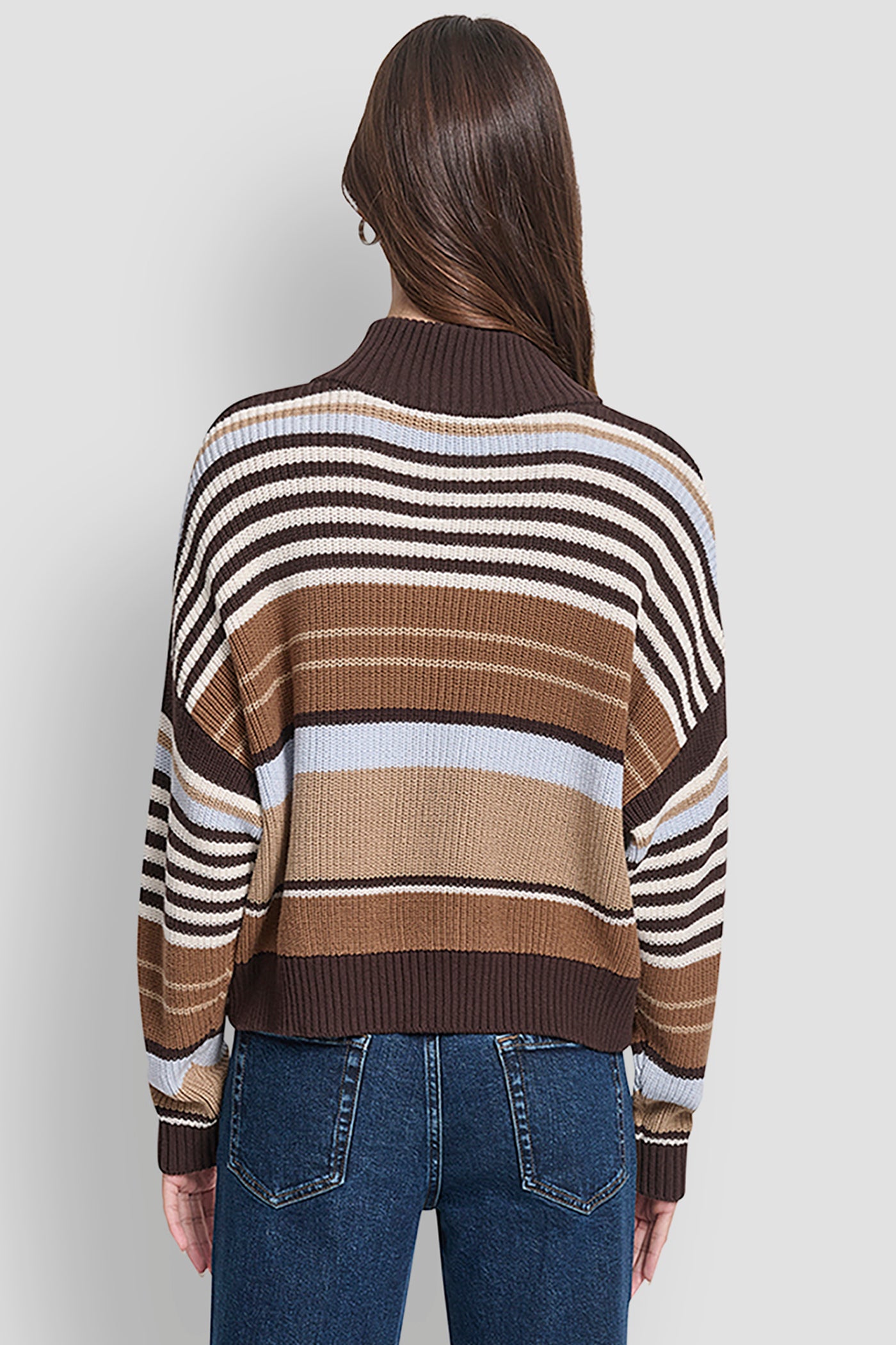 ESPRESSO COMBO STRIPED 1/4 ZIP SWEATER, BACK VIEW | Back-To-School Shop