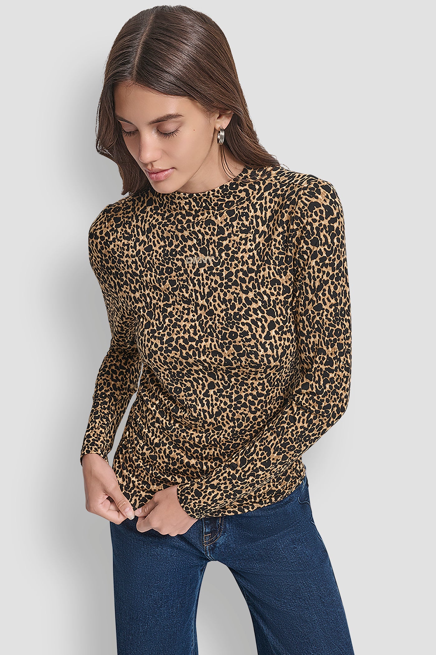 SIDE RUCHED HIGH NECK LONG SLEEVE TOP WITH RHINESTONE VIEW 4 | WOMEN'S SWEATERS & TOPS
