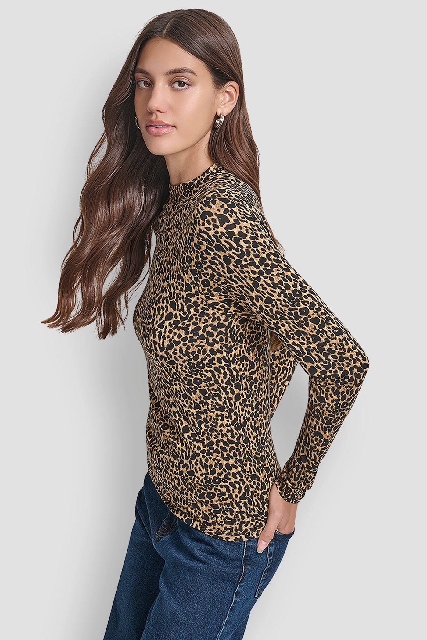 SIDE RUCHED HIGH NECK LONG SLEEVE TOP WITH RHINESTONE VIEW 3 | WOMEN'S SWEATERS & TOPS