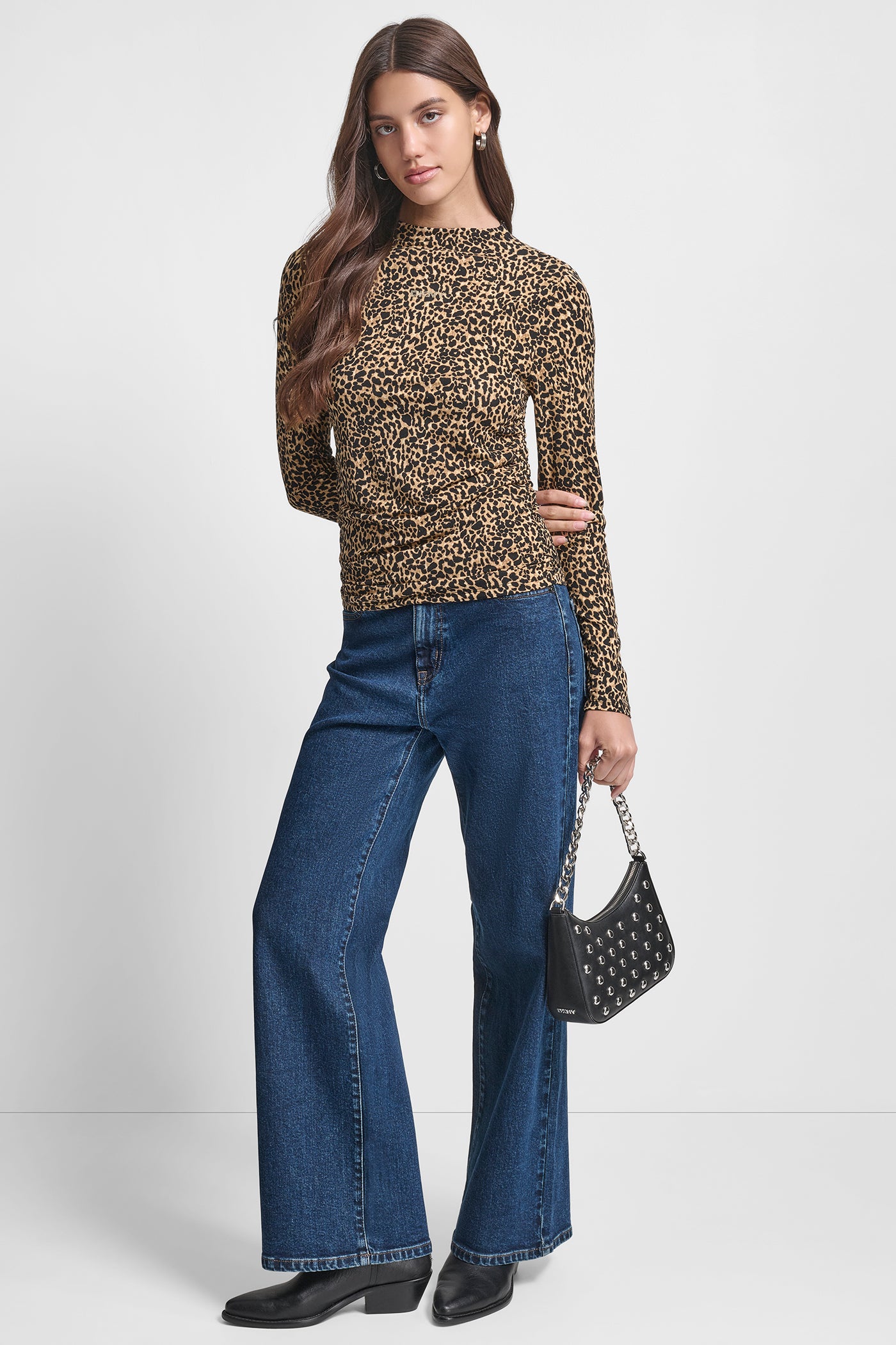 SIDE RUCHED HIGH NECK LONG SLEEVE TOP WITH RHINESTONE VIEW 7 | WOMEN'S SWEATERS & TOPS