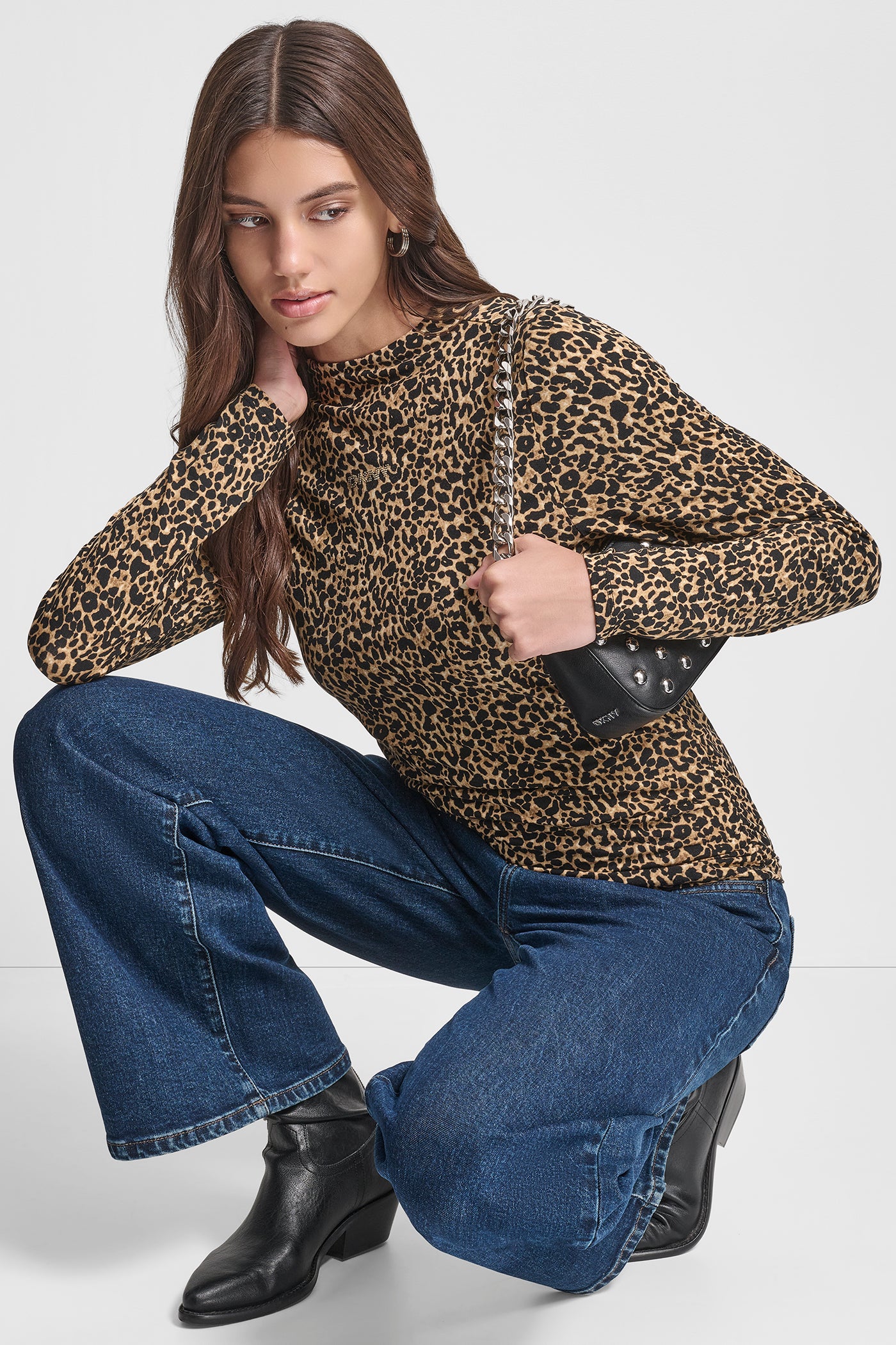 SIDE RUCHED HIGH NECK LONG SLEEVE TOP WITH RHINESTONE VIEW 8 | WOMEN'S SWEATERS & TOPS