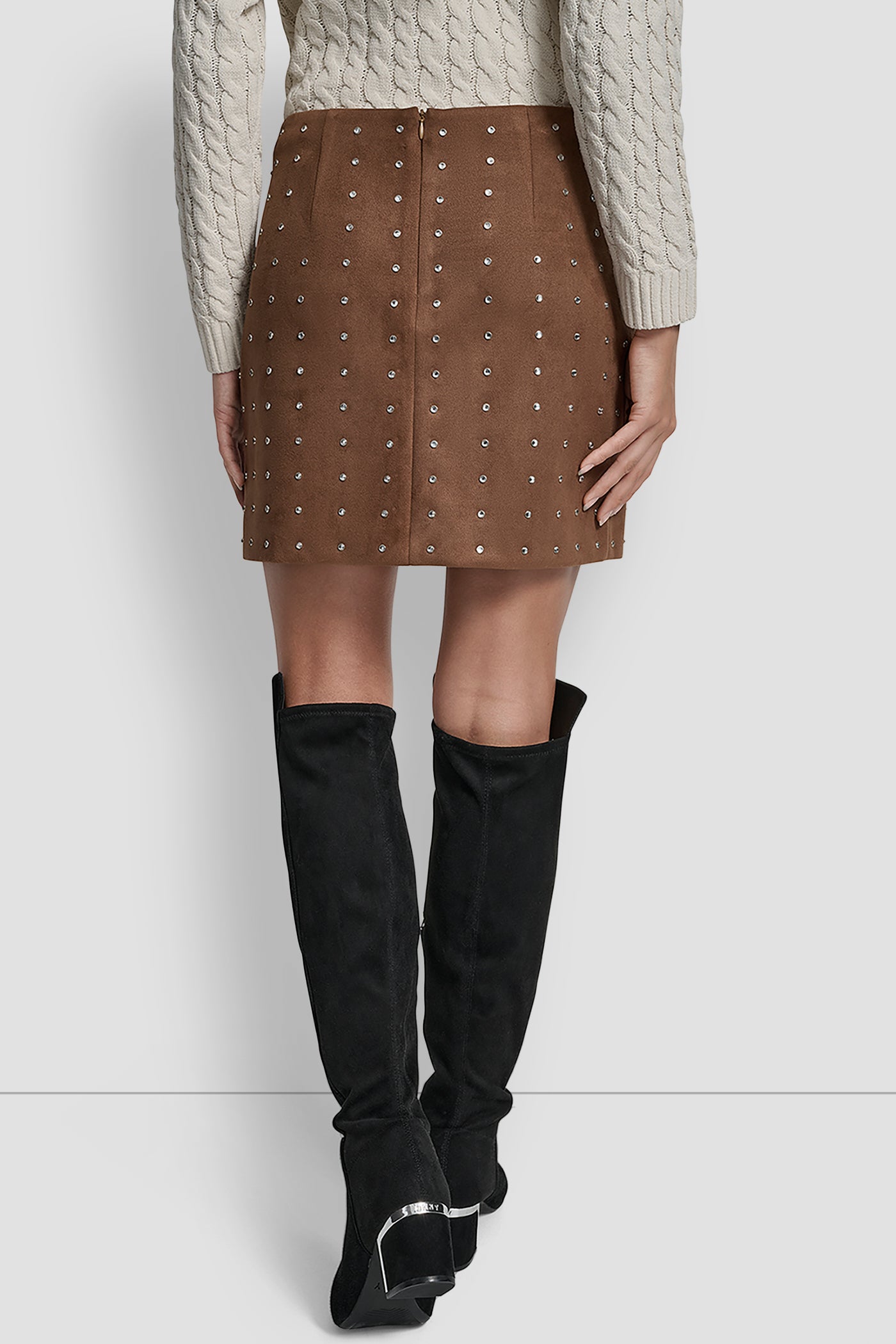 BURNT SUGAR FAUX SUEDE EMBELLISHED FAUX SUEDE MINI SKIRT, BACK VIEW | Clothing