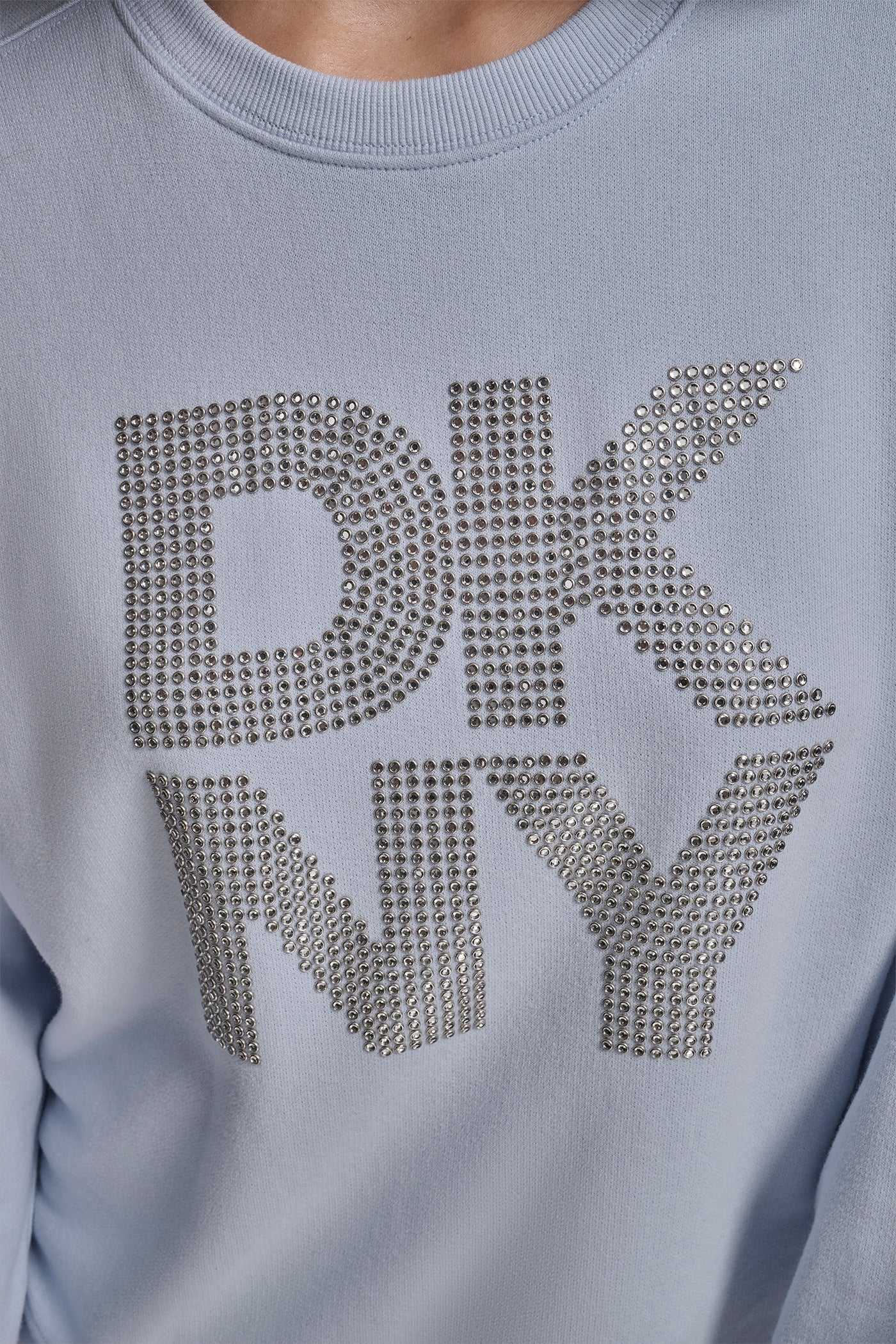 DKNY STACKED METAL RIM RHINESTONE LOGO CREW NECK VIEW 4 | New Arrivals