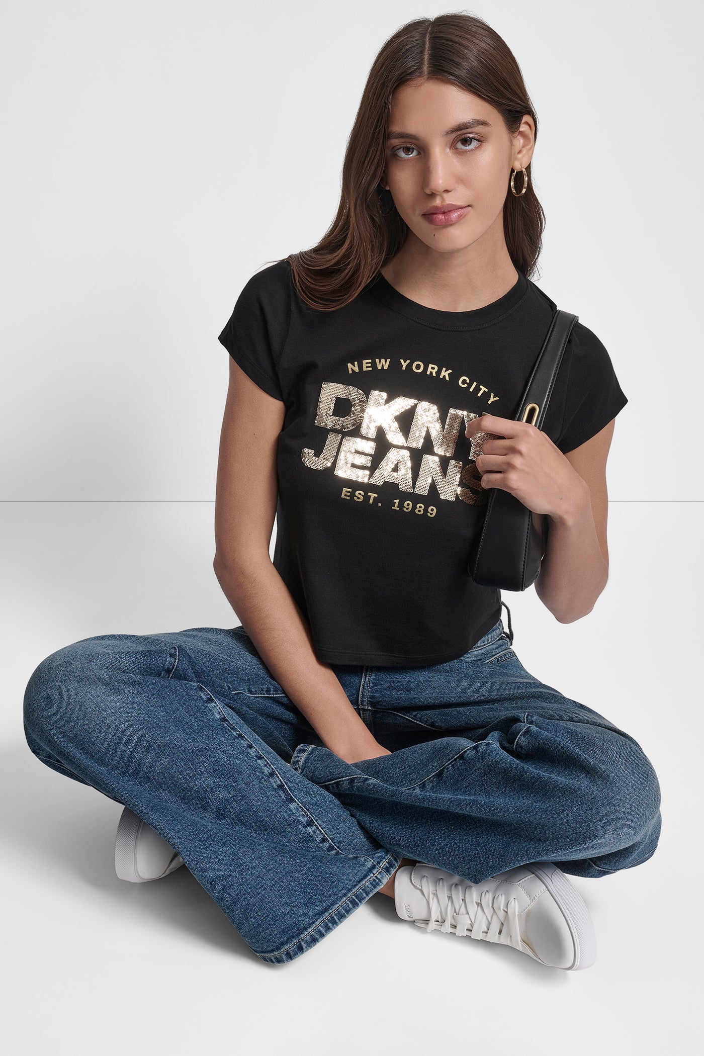 SEQUIN DKNY JEANS FOIL TYPE LOGO FITTED BABY TEE VIEW 7 | New Arrivals
