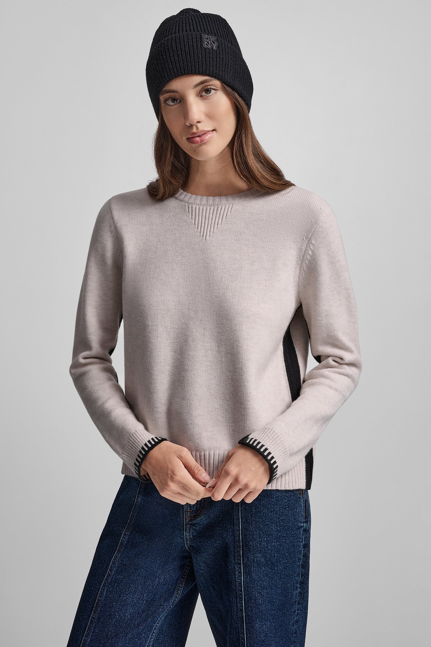 CORTADO HEATHER/BLACK LONG SLEEVE CARDIGAN WITH  WHIPSTITCH TRIM, VIEW 1 | New Arrivals