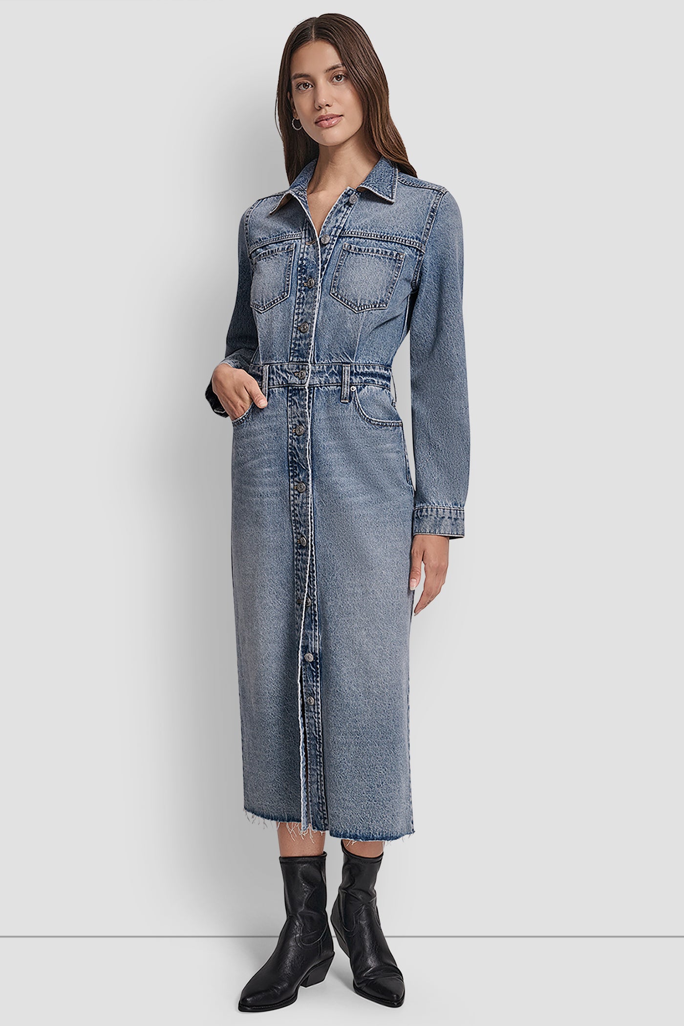 Park Slope BUTTON FRONT MAXI DRESS WITH FRONT SLIT, VIEW 1 | Denim Destination