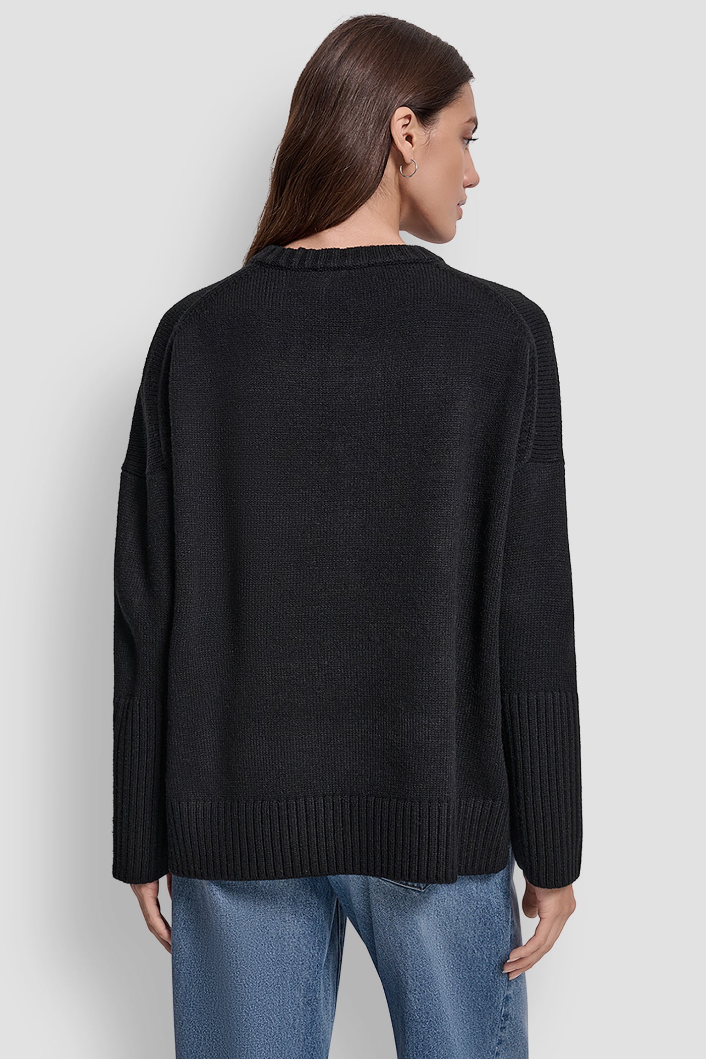 BLACK/DUSTY MAUVE VARSITY LOGO INTARSIA CREW NECK RELAXED SWEATER, VIEW 2 | All Products
