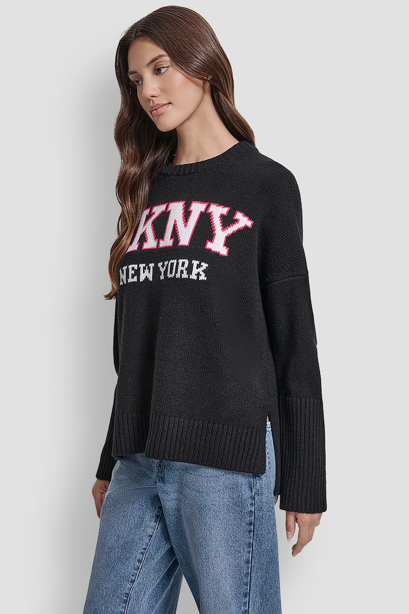 VARSITY LOGO INTARSIA CREW NECK RELAXED SWEATER VIEW 3 | All Products