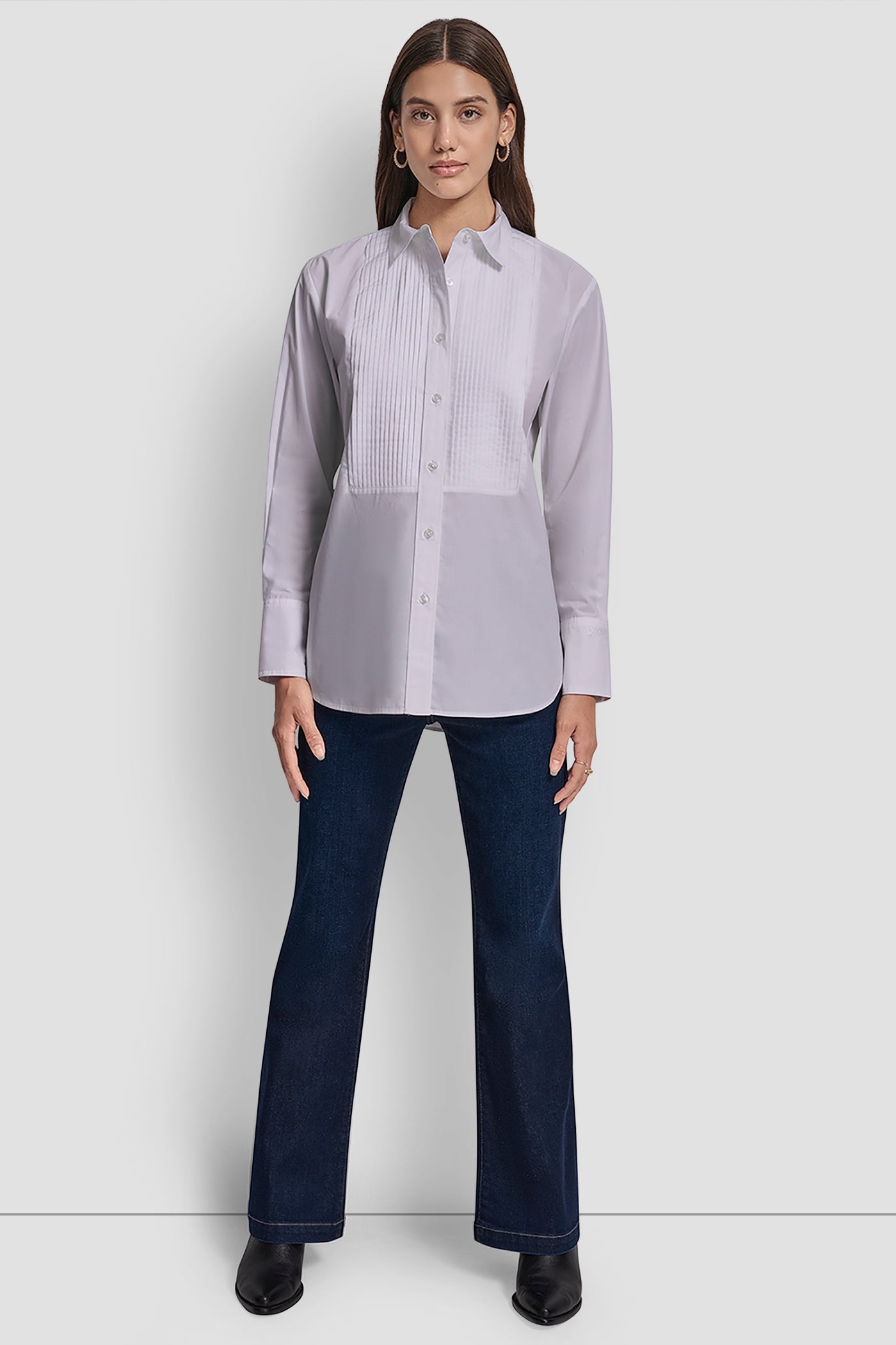 LONG SLEEVE PLEAT FRONT TUXEDO SHIRT VIEW 5 | WOMEN'S SWEATERS & TOPS