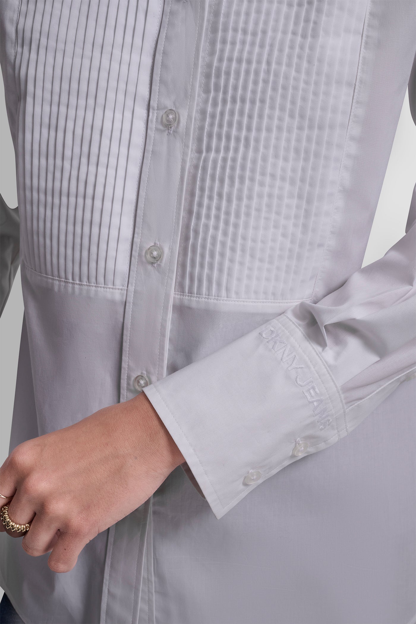 LONG SLEEVE PLEAT FRONT TUXEDO SHIRT VIEW 4 | WOMEN'S SWEATERS & TOPS