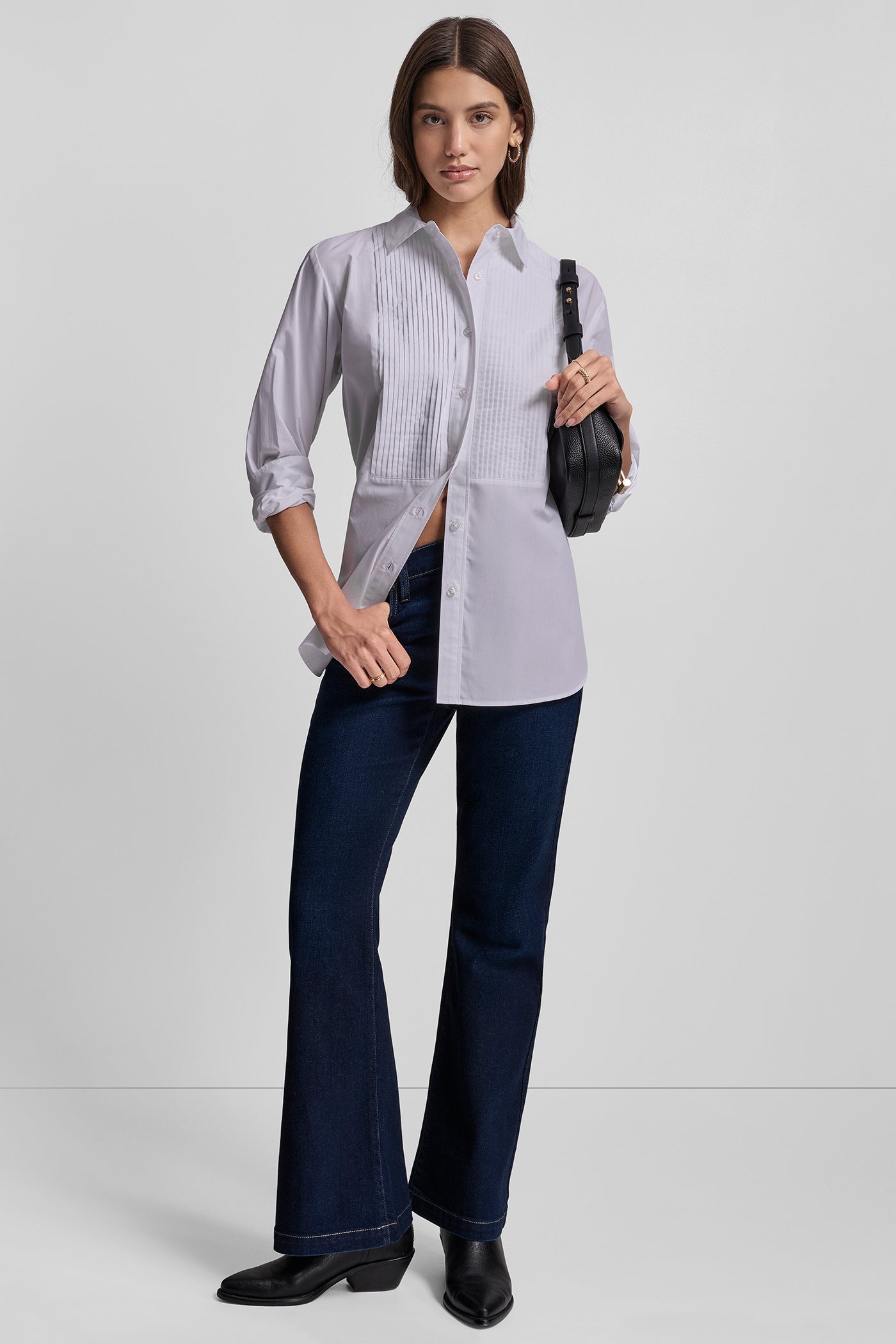 LONG SLEEVE PLEAT FRONT TUXEDO SHIRT VIEW 6 | WOMEN'S SWEATERS & TOPS